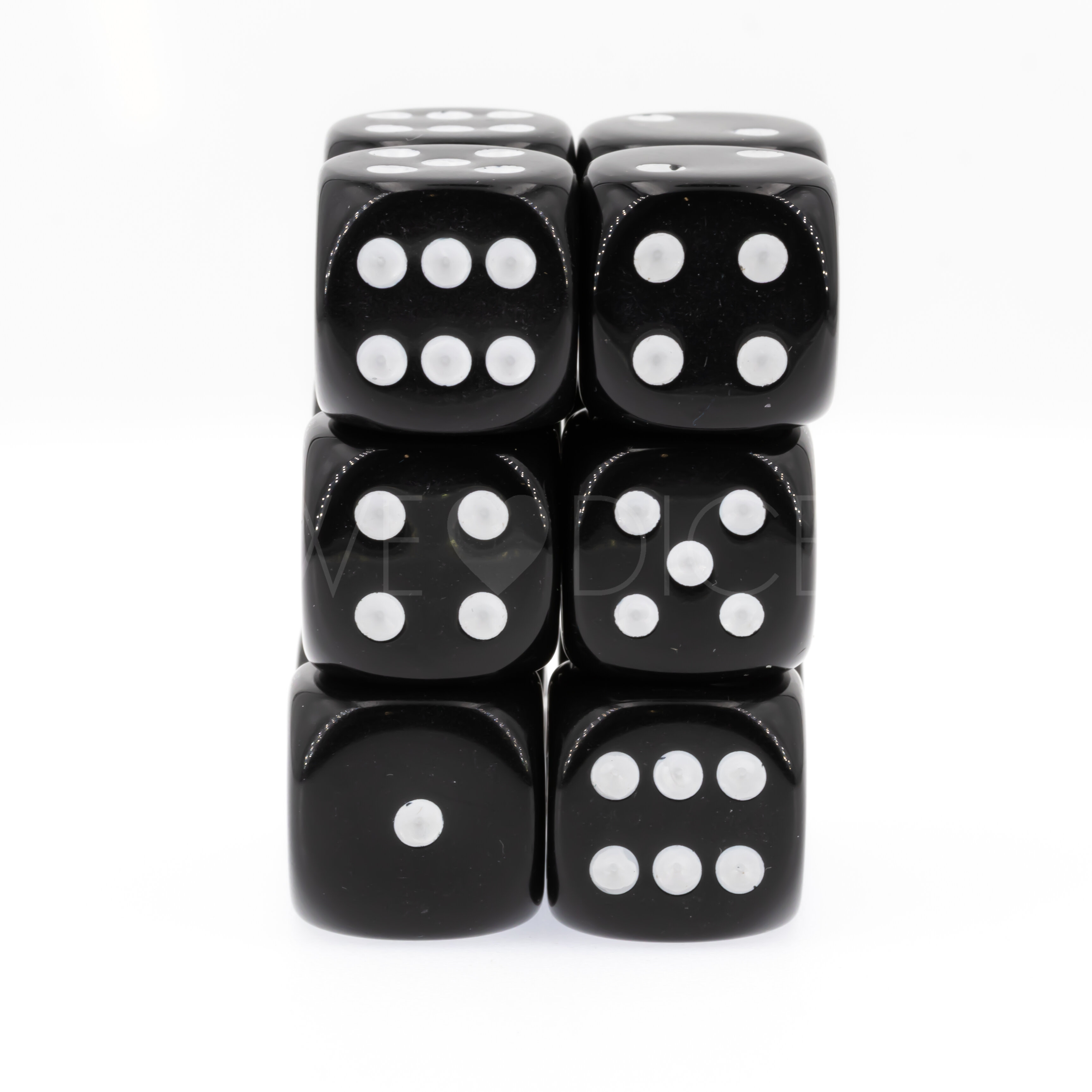 Opaque black / white 18mm D6 Dice Set  (12 Pcs)