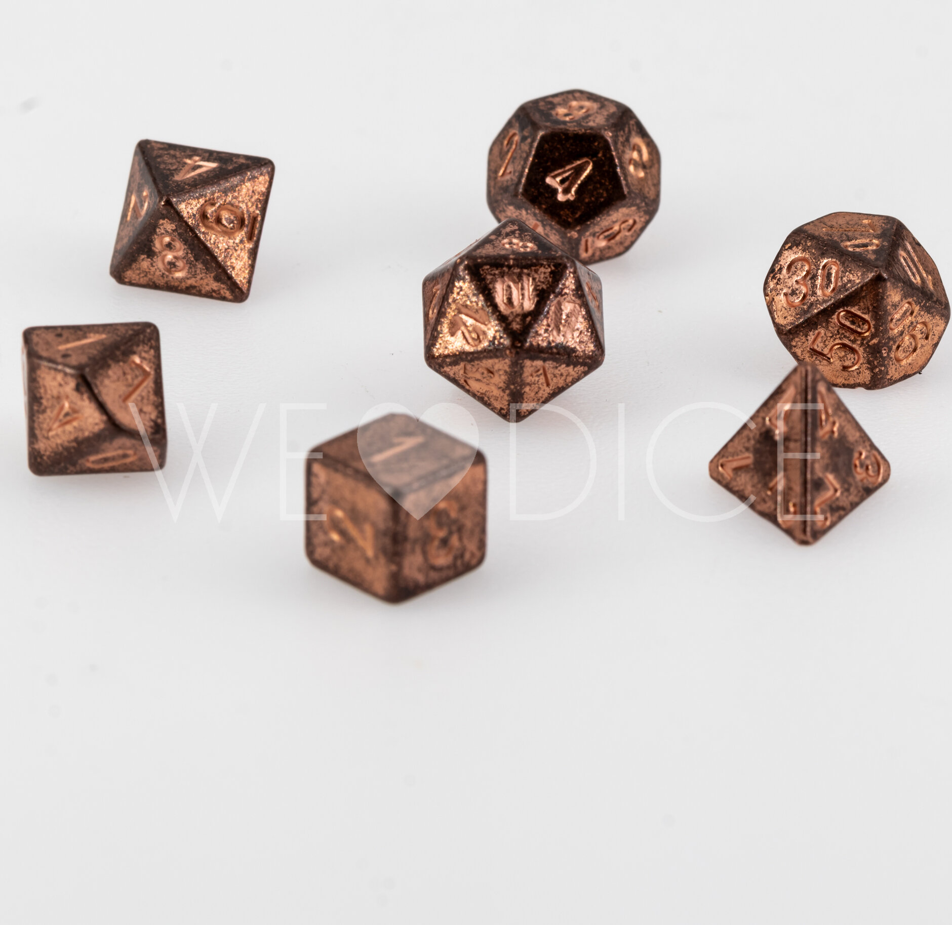 Mini Metallwürfel - Glühendes Kupfer - 7 Teile Set