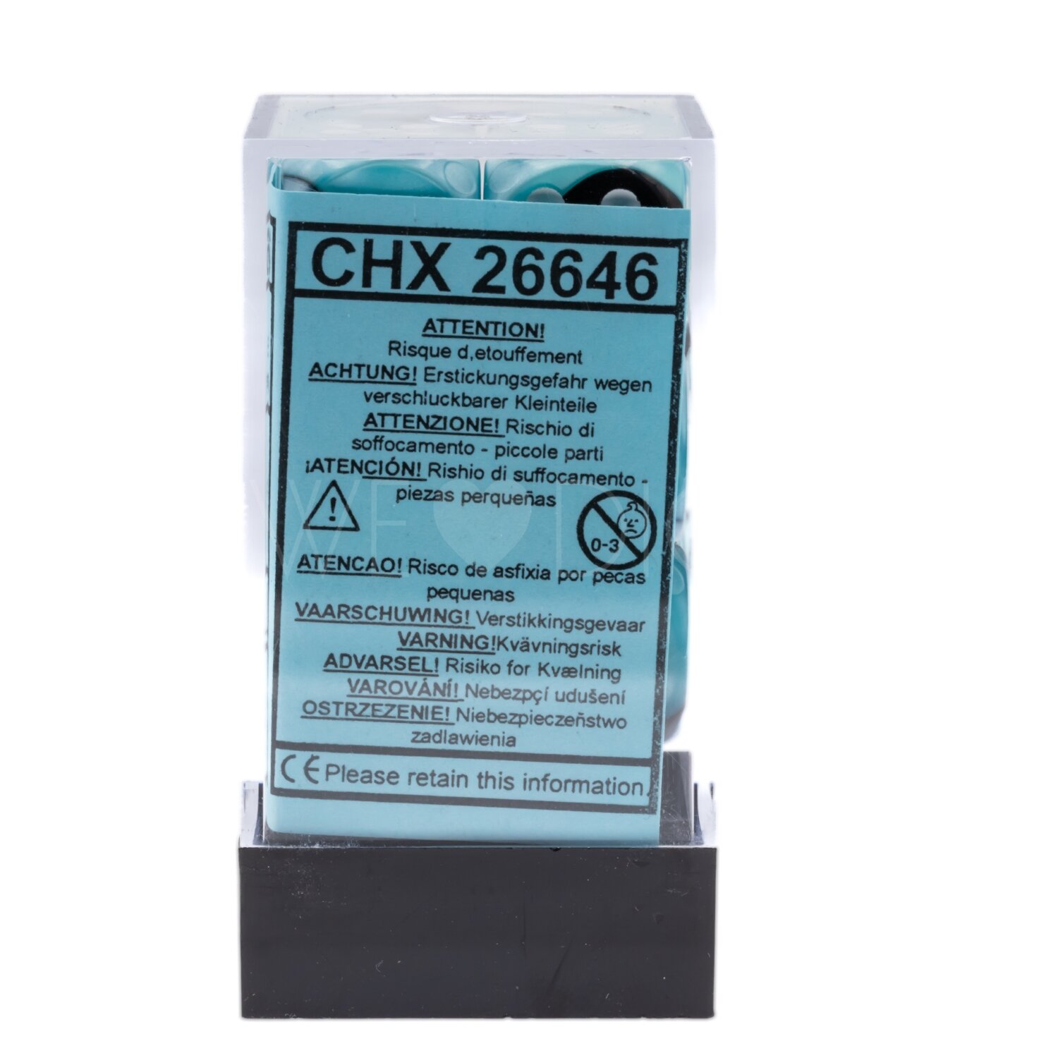 Gemini® Schwarz-Shell / weiß 16mm W6 Würfel Set (12 Würfel)