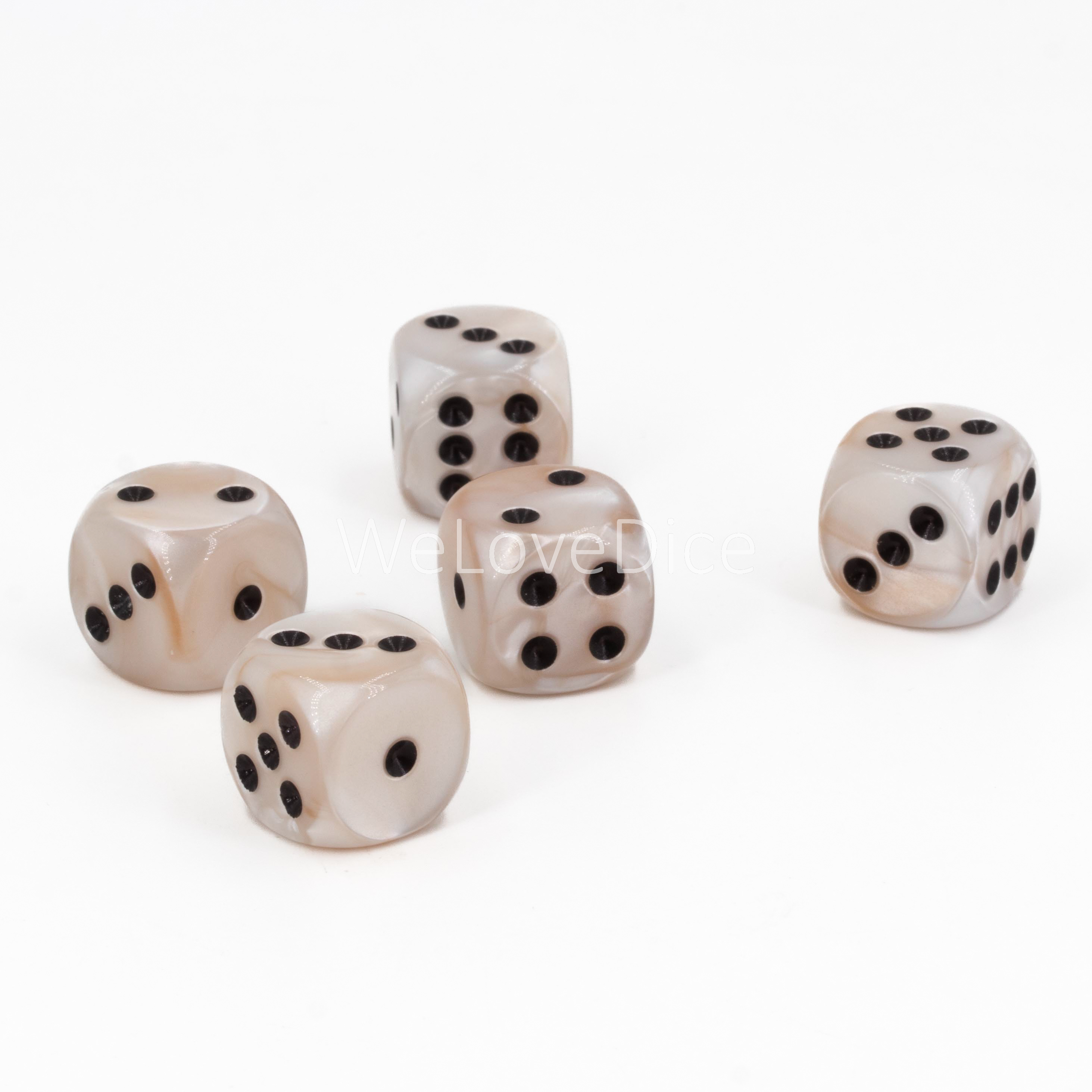 16mm  D6 Dice in abalone beige / black Silk