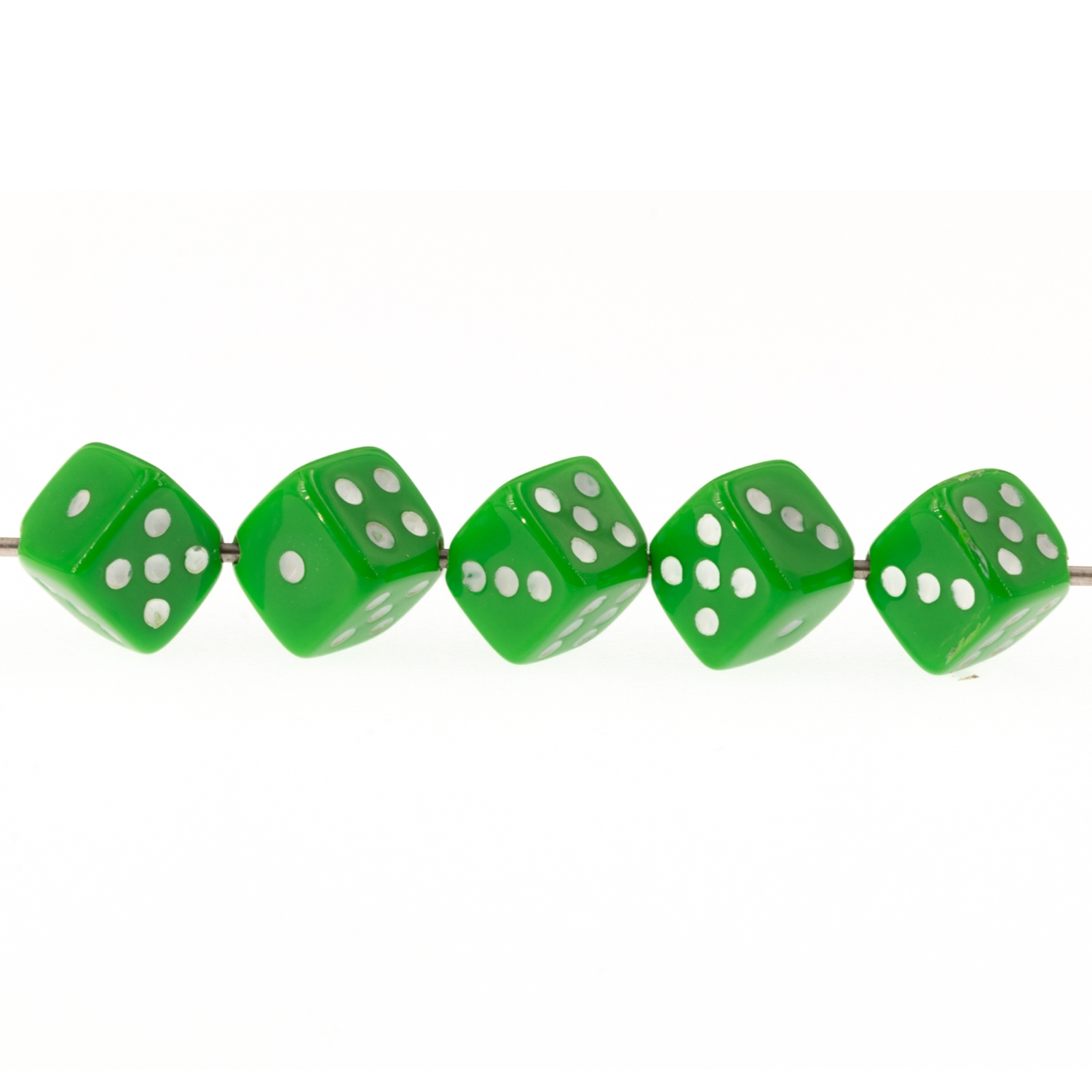  5mm Dice bead - light green / white Opaque, in