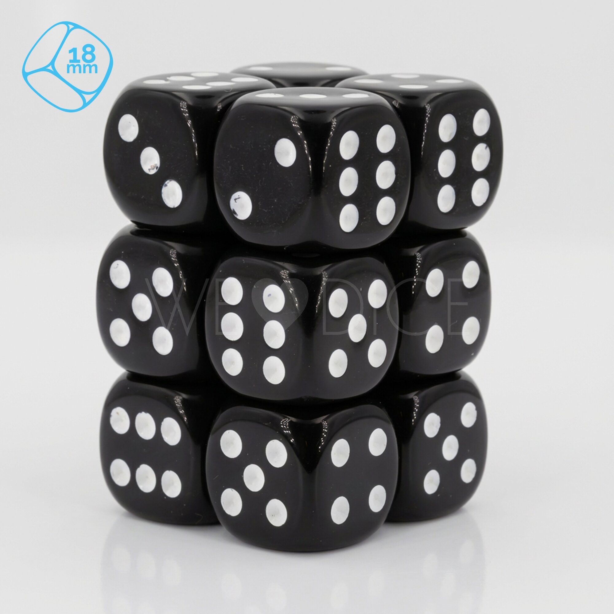 Opaque black / white 18mm D6 Dice Set  (12 Pcs)