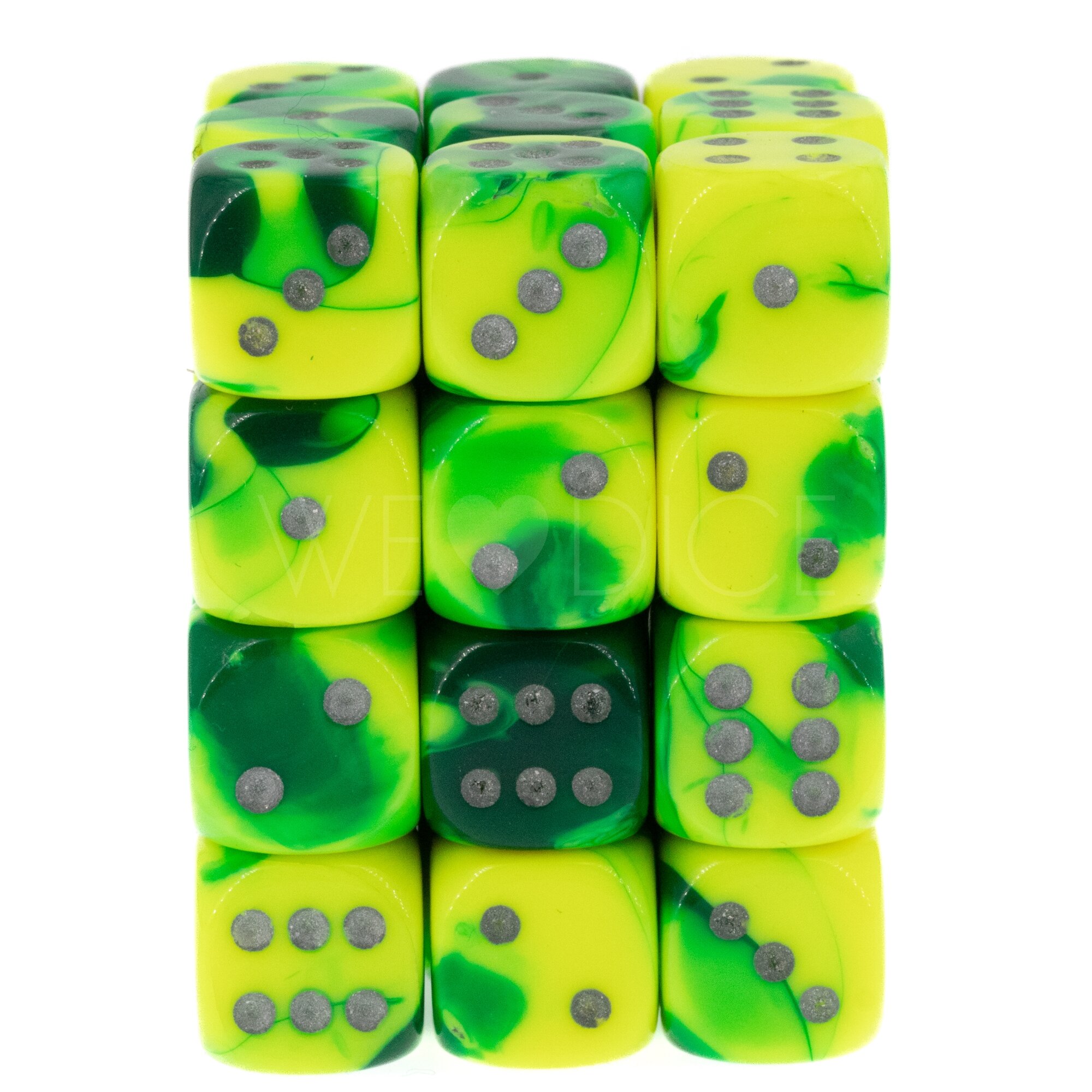 Gemini® Grün-Lila / gold 12mm W6 Würfel Set (36 Würfel)