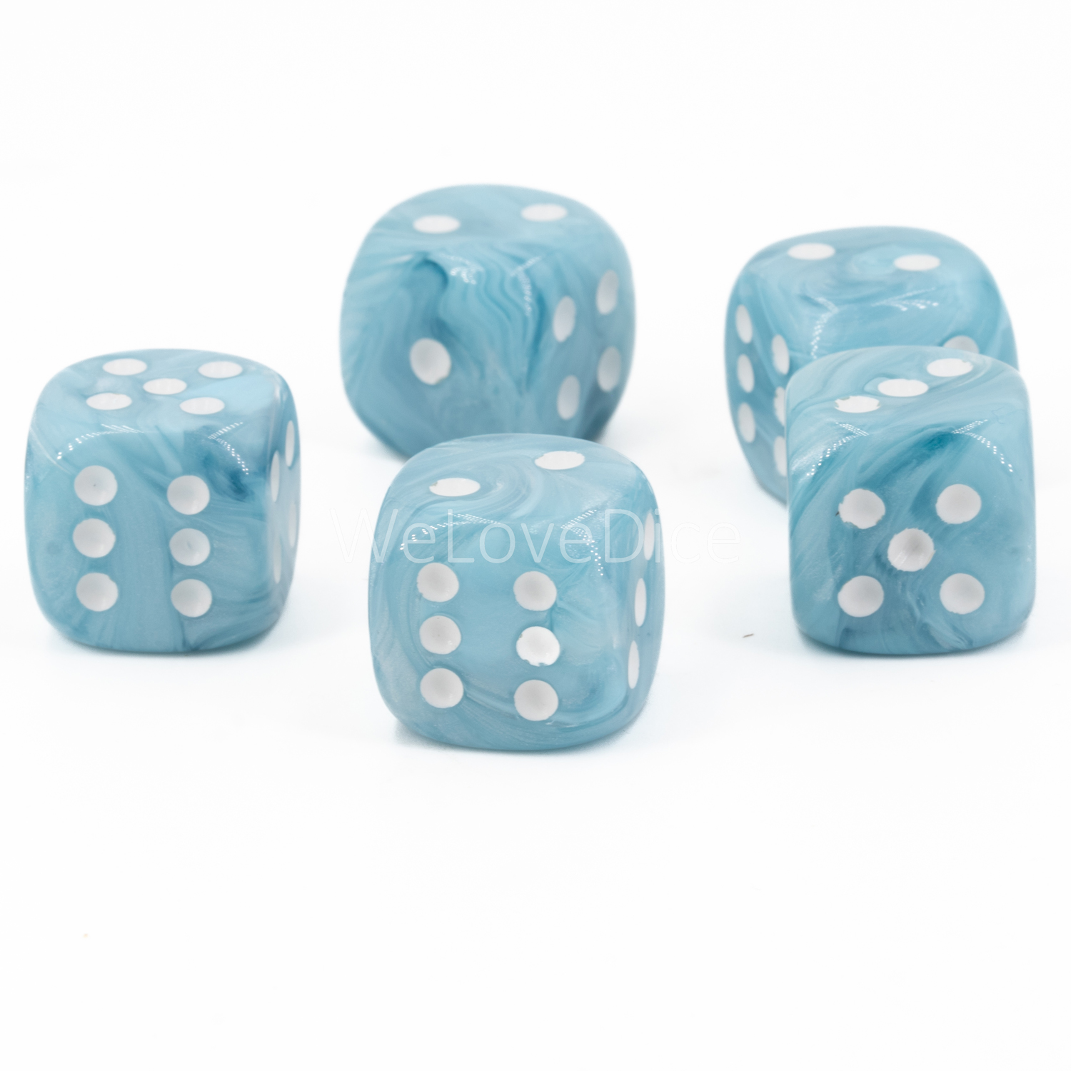 14mm  D6 Dice in cloud blue / white Marbled
