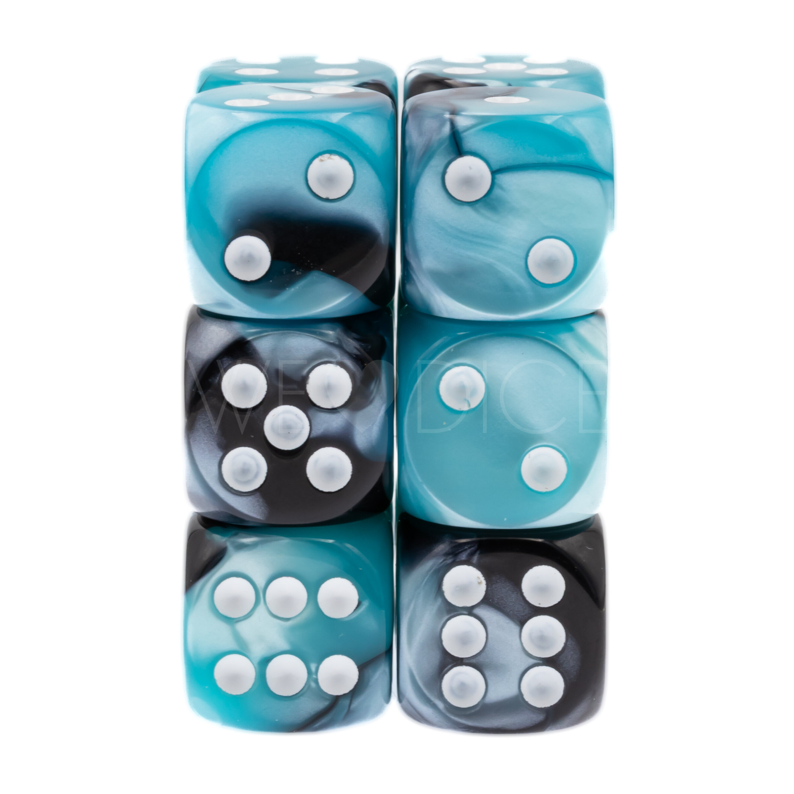 Gemini® Schwarz-Shell / weiß 16mm W6 Würfel Set (12 Würfel)