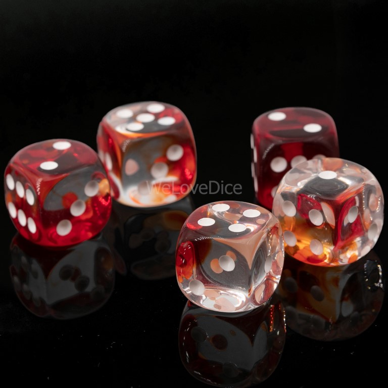 16mm W6 Würfel in kristall rot  / weiß