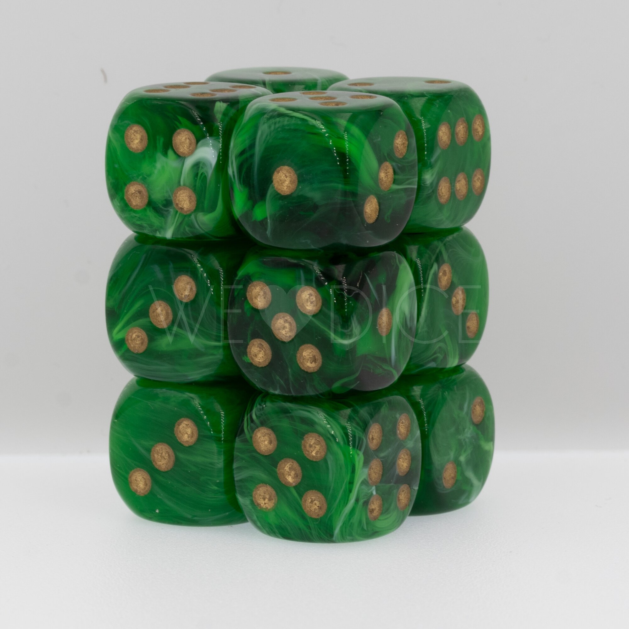Vortex® Grün / Gold 16mm W6 Würfel Set (12 Würfel)