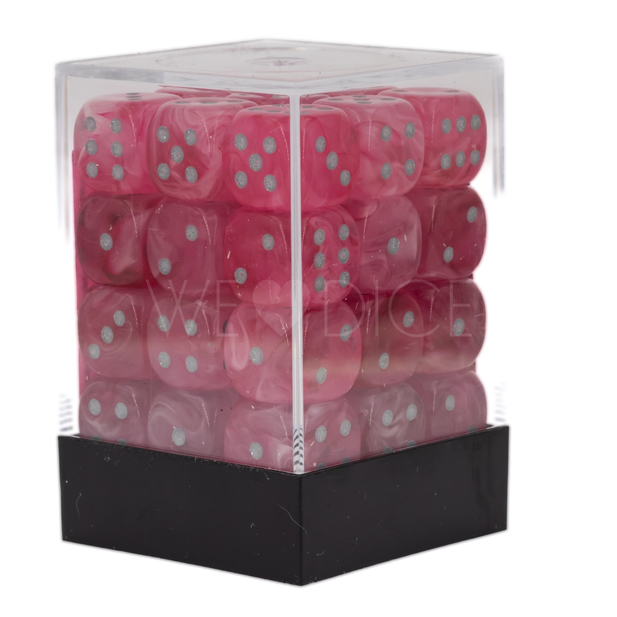 Ghostly Glow™ pink / silber 12mm W6 Würfel Set (36 Würfel)