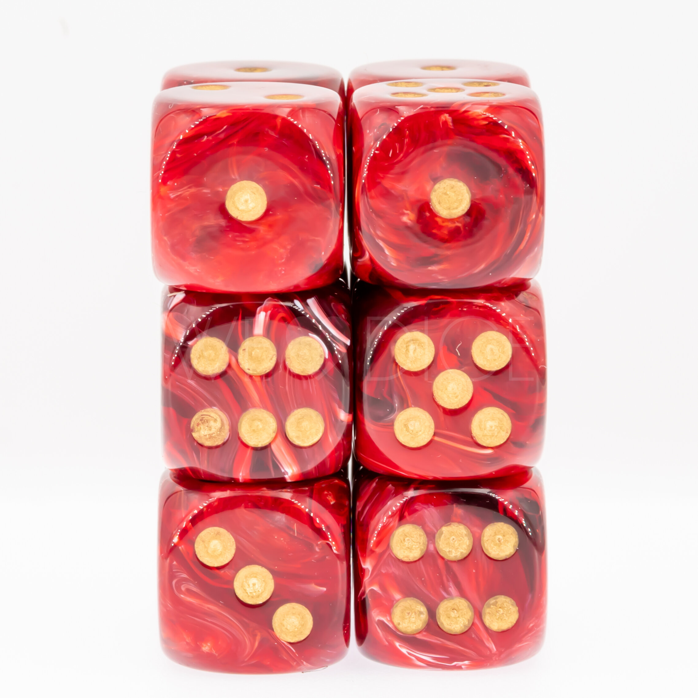 Vortex® Burgundy / Gold 16mm W6 Würfel Set (12 Würfel)