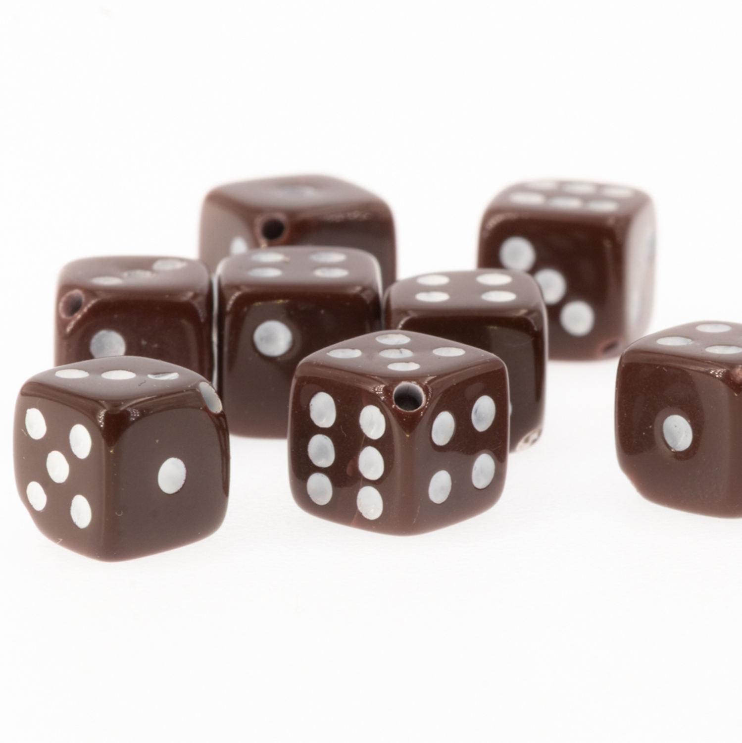  5mm Dice bead - brown / white Opaque, in