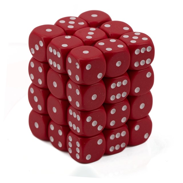Satt rot / weiß 12mm W6 Würfel Set (36 Würfel)