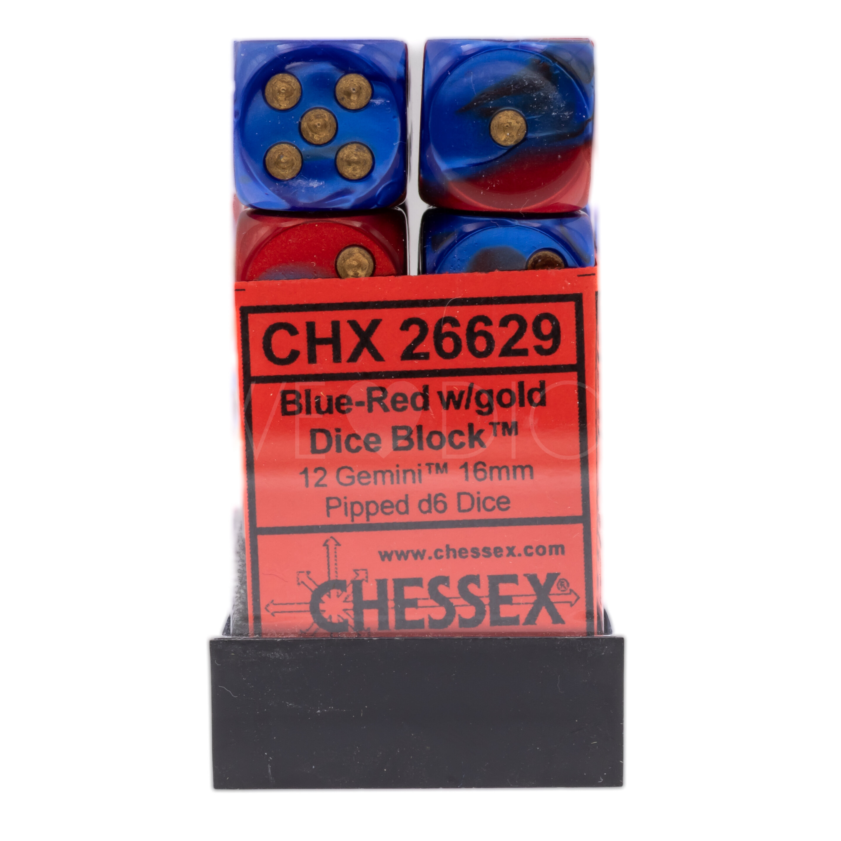 Gemini® Blau-Rot / gold 16mm W6 Würfel Set (12 Würfel)