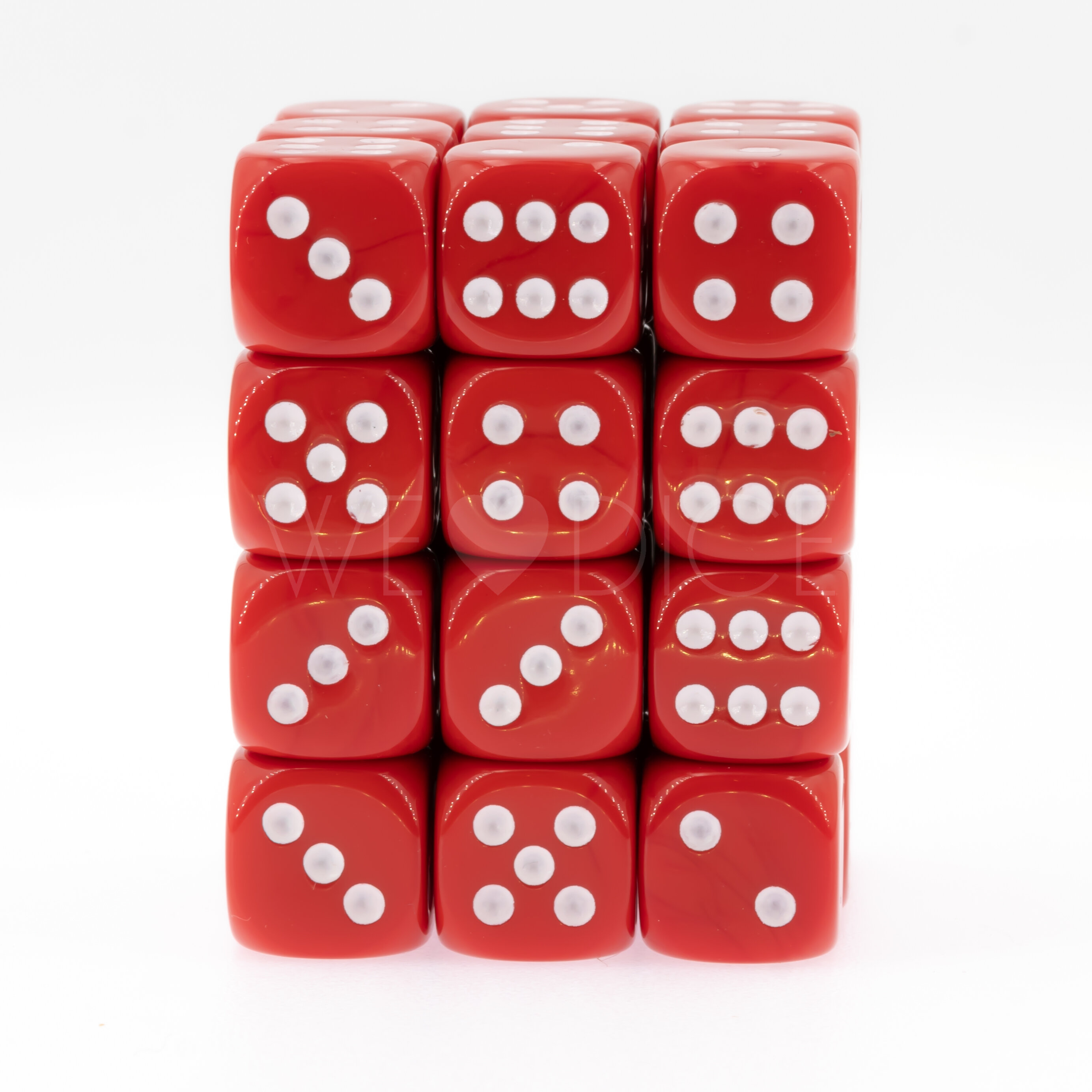 Opaque red / white 12mm D6 Dice Set  (36Pcs)