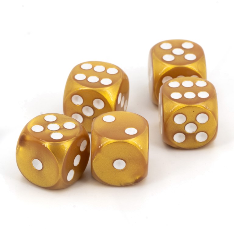 16mm  D6 Dice in golden yellow / white