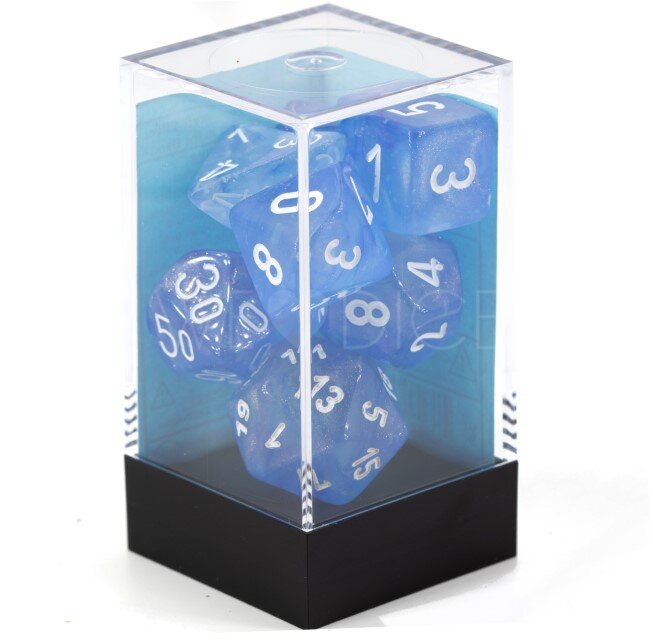 Borealis® Polyhedral Himmelblau / Weiß 7-Würfel Set