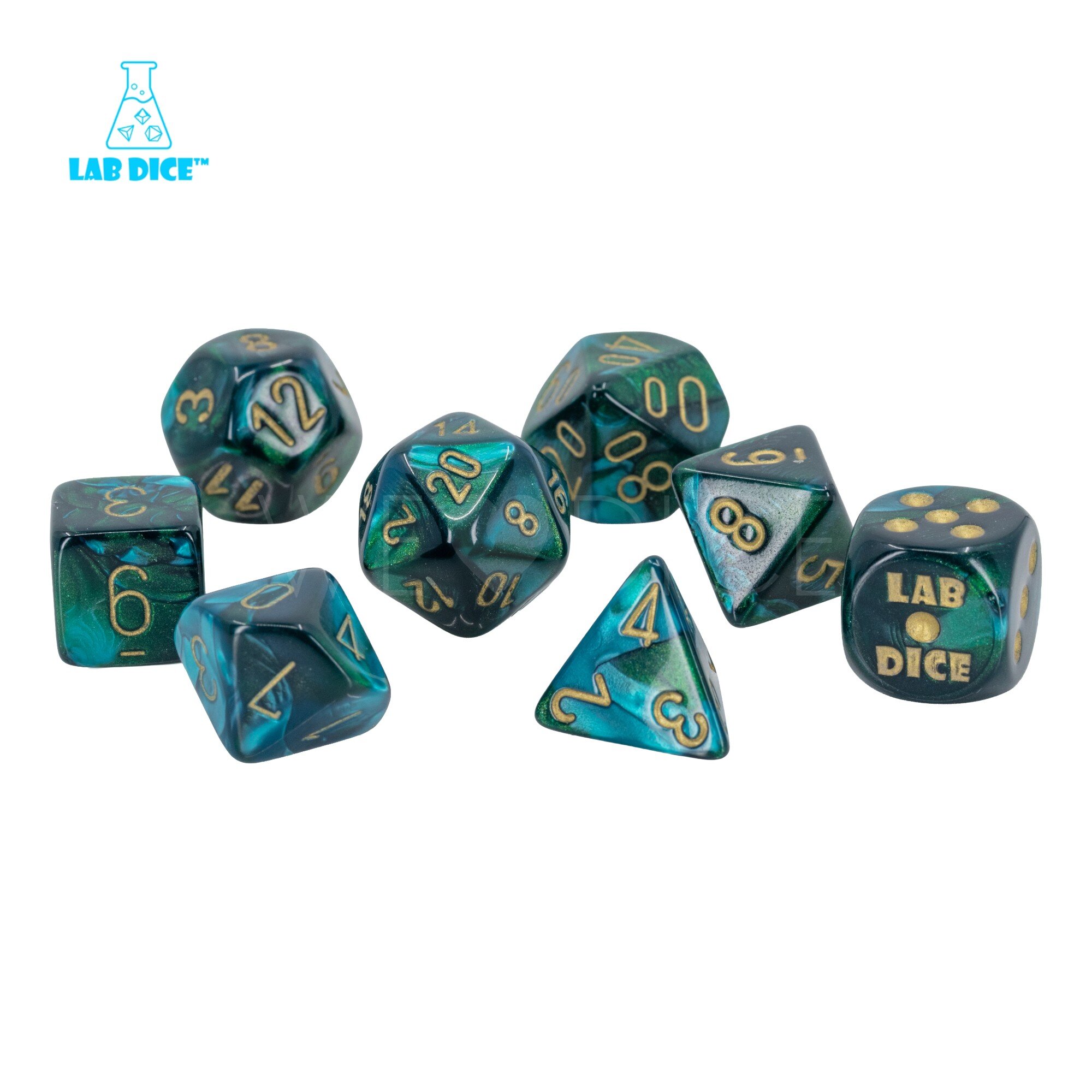 LabDice Gemini® Green-Teal / gold  Set 8 Stück