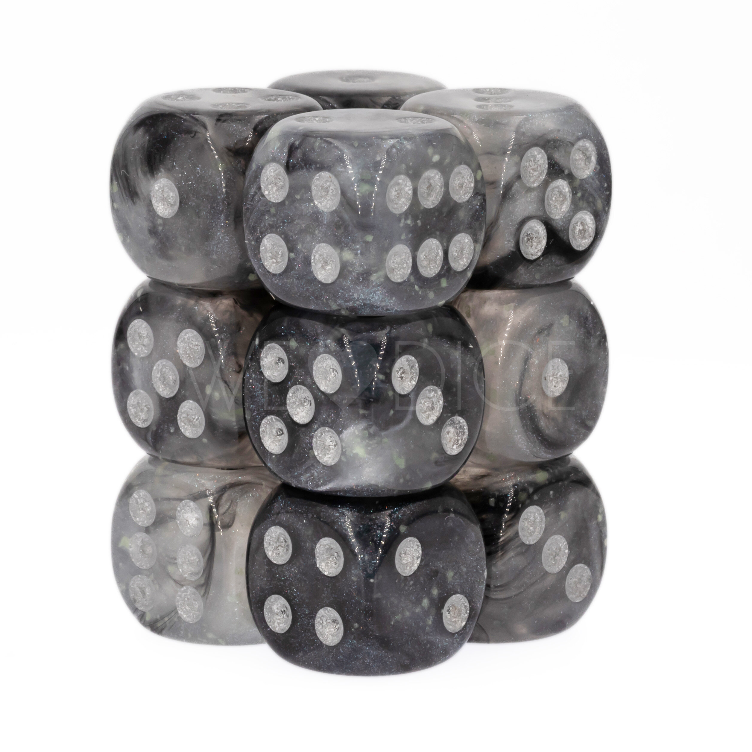 Borealis® Light smoke / silber 16mm W6 Würfel Set (12 Würfel)
