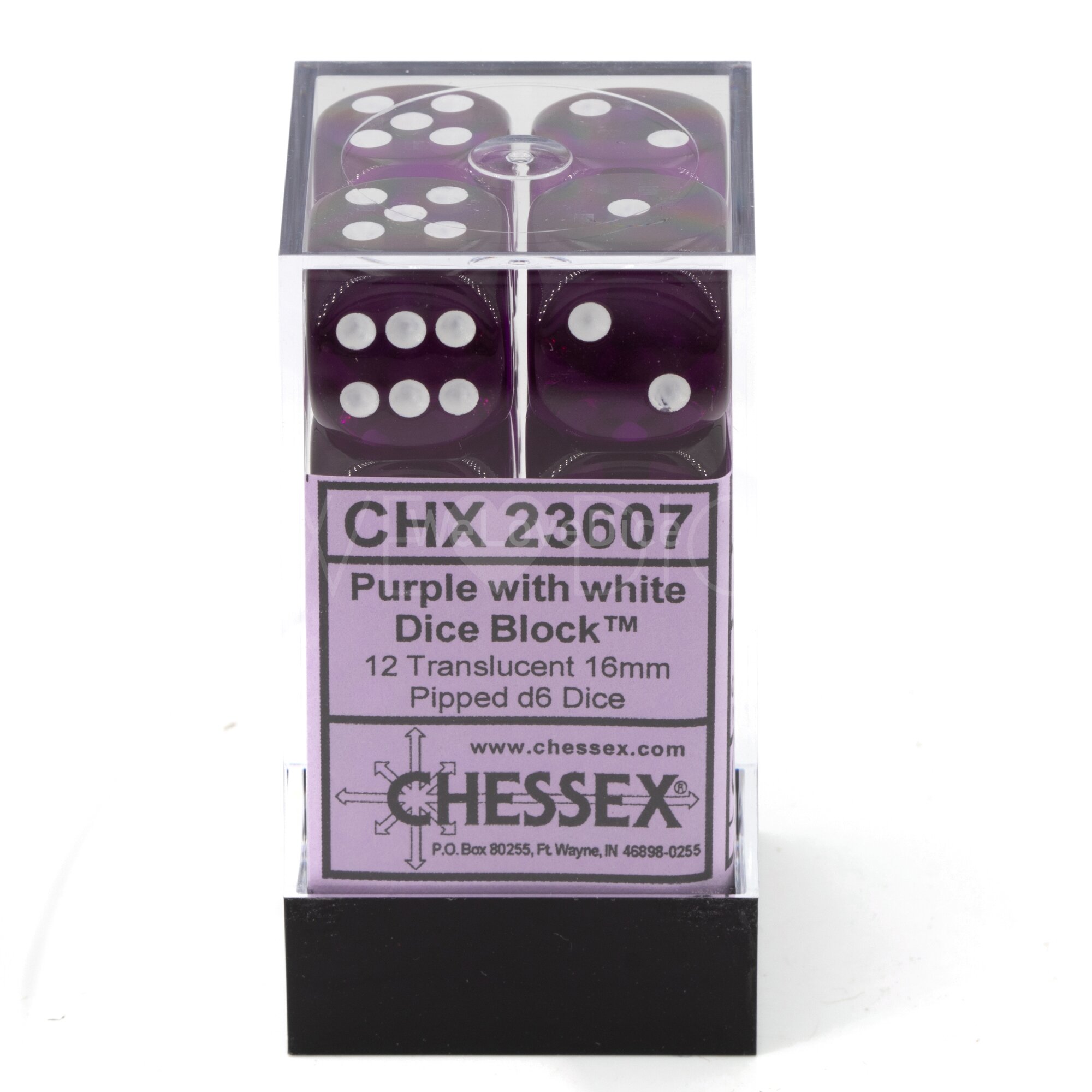 Translucent Purple / white 16mm D6 Dice Set (12 dice)