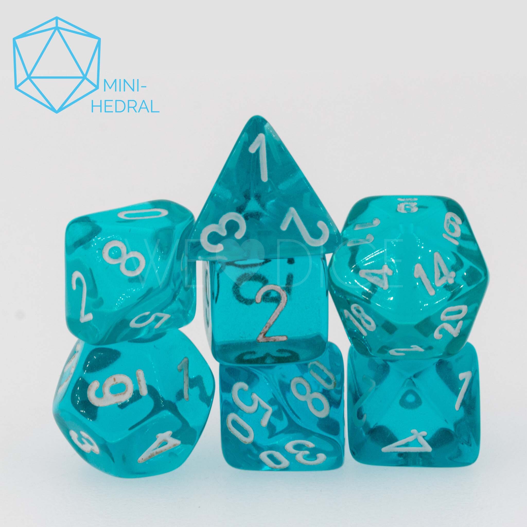 Mini-hedral Transparent Polyhedral Türkis / weiß 7-Würfel Set
