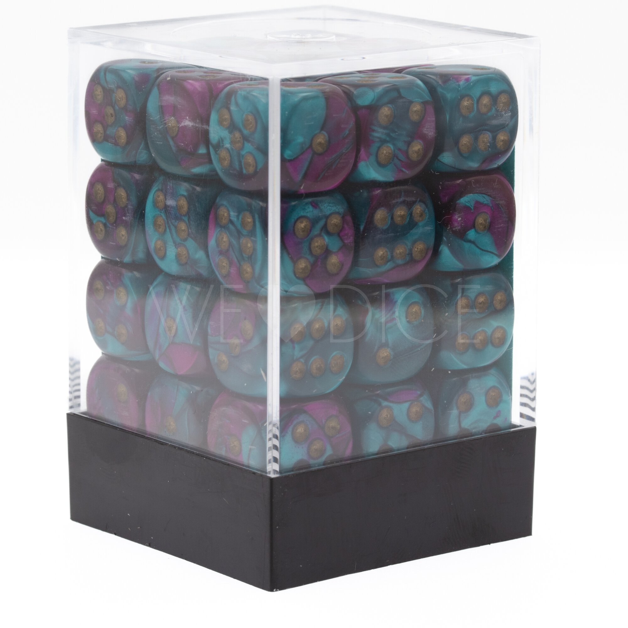 Gemini® Lila-Blaugrün / gold 12mm W6 Würfel Set (36 Würfel)