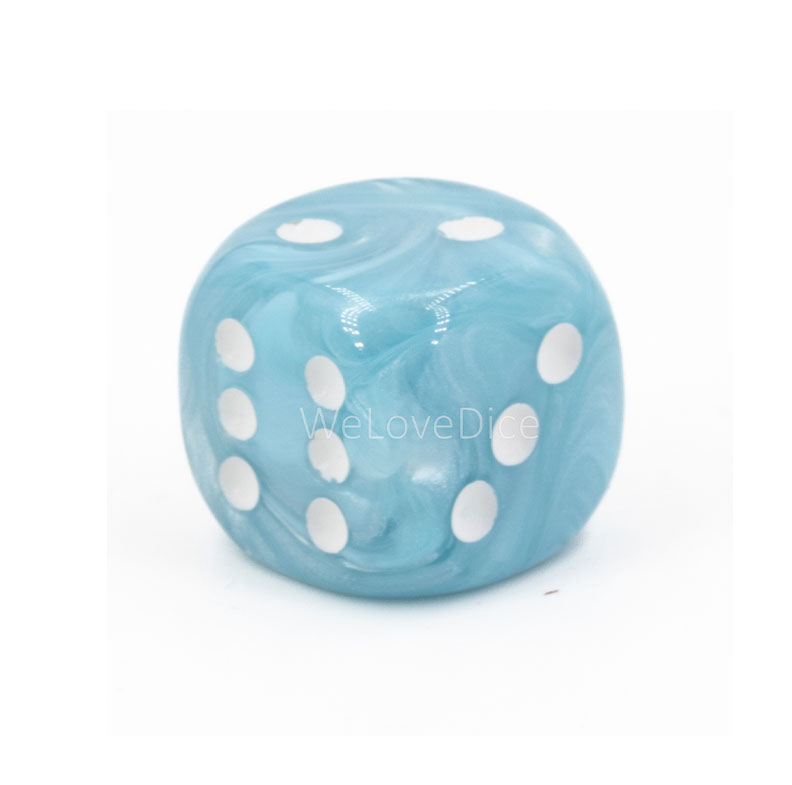 14mm  D6 Dice in cloud blue / white Marbled