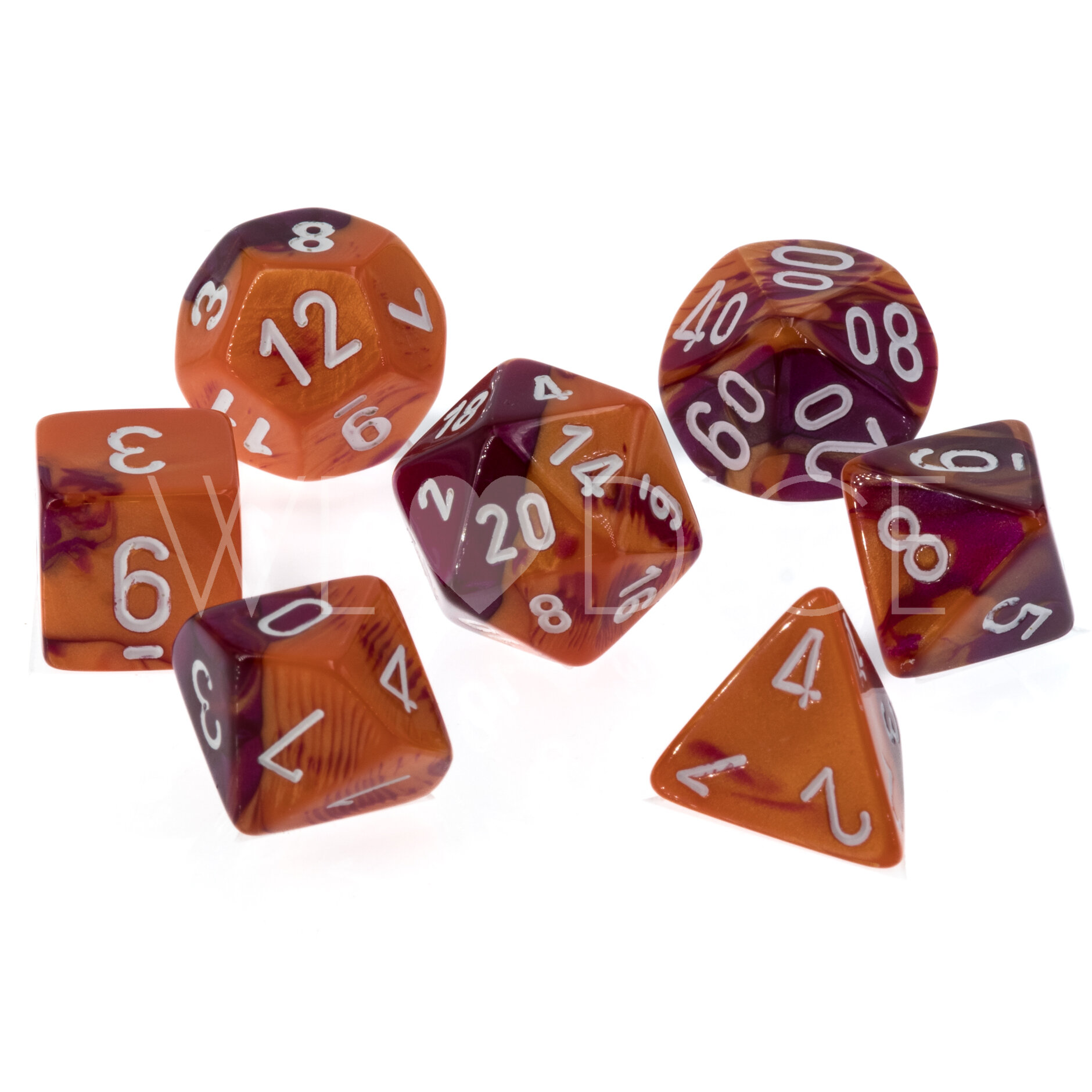 LabDice Gemini® Orange-Purple/white  Set 7 Stück