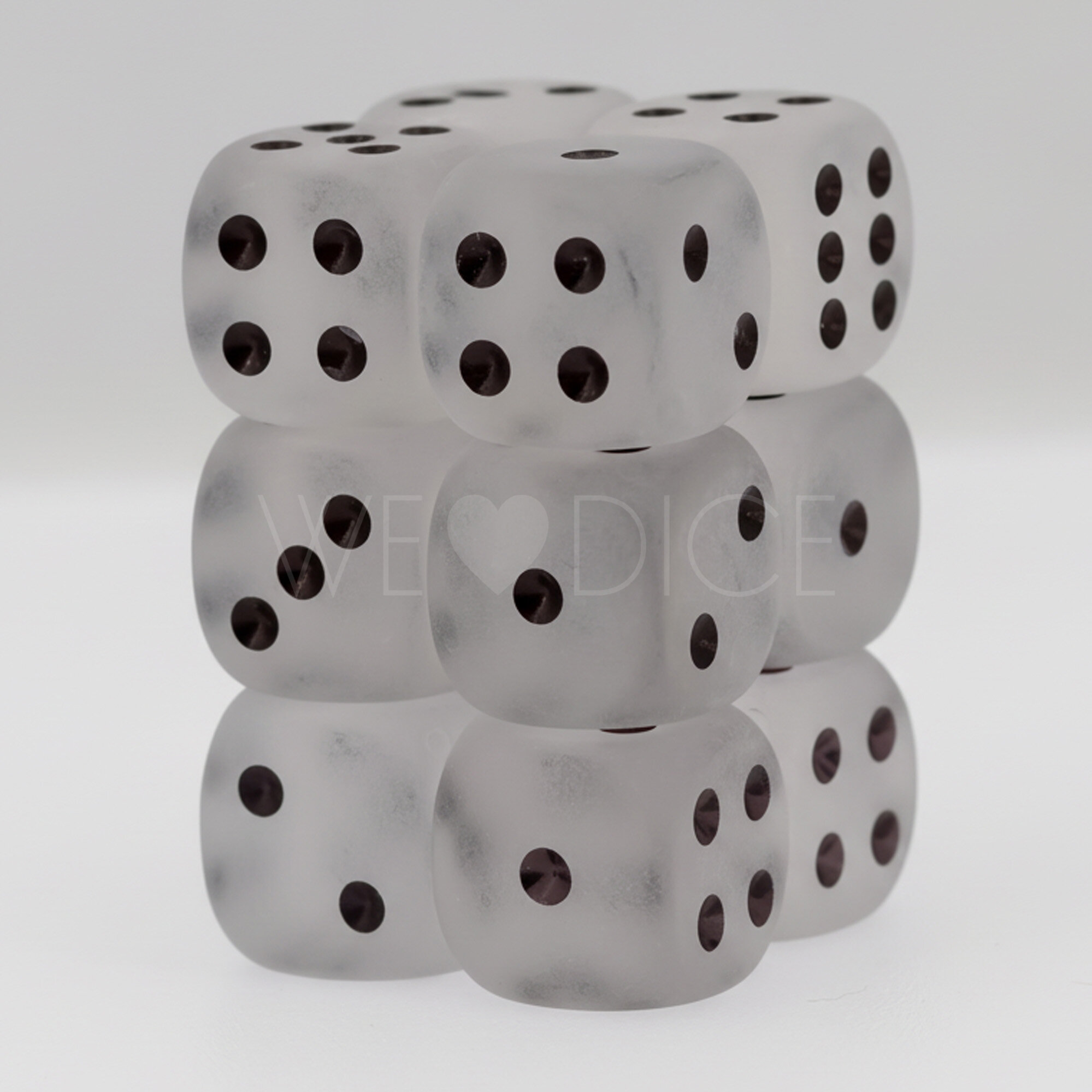 Frosted Clear / Schwarz 16mm W6 Würfel Set (12 Würfel)