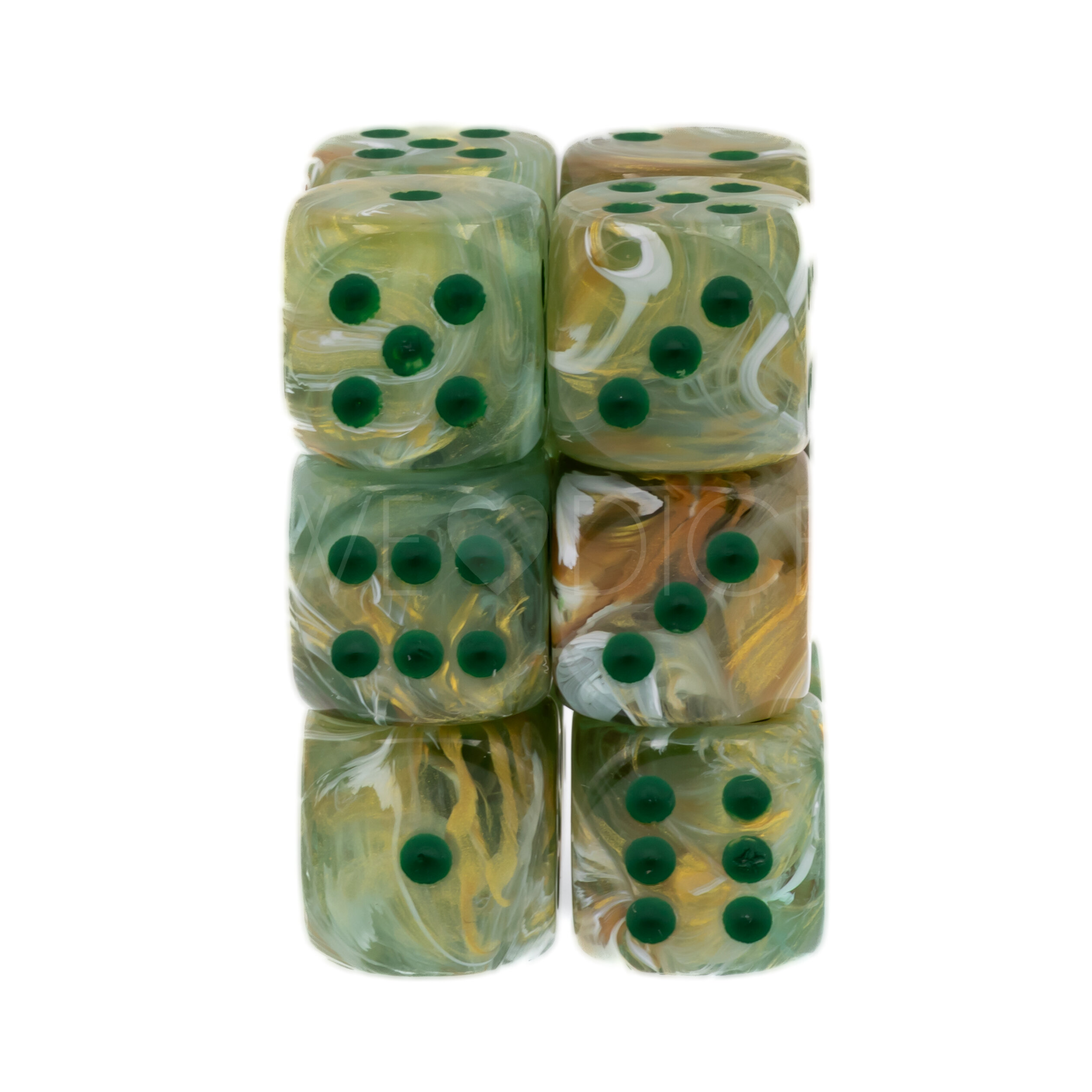 Marble  Grün / Dunkelgrün 16mm W6 Würfel Set (12 Würfel)