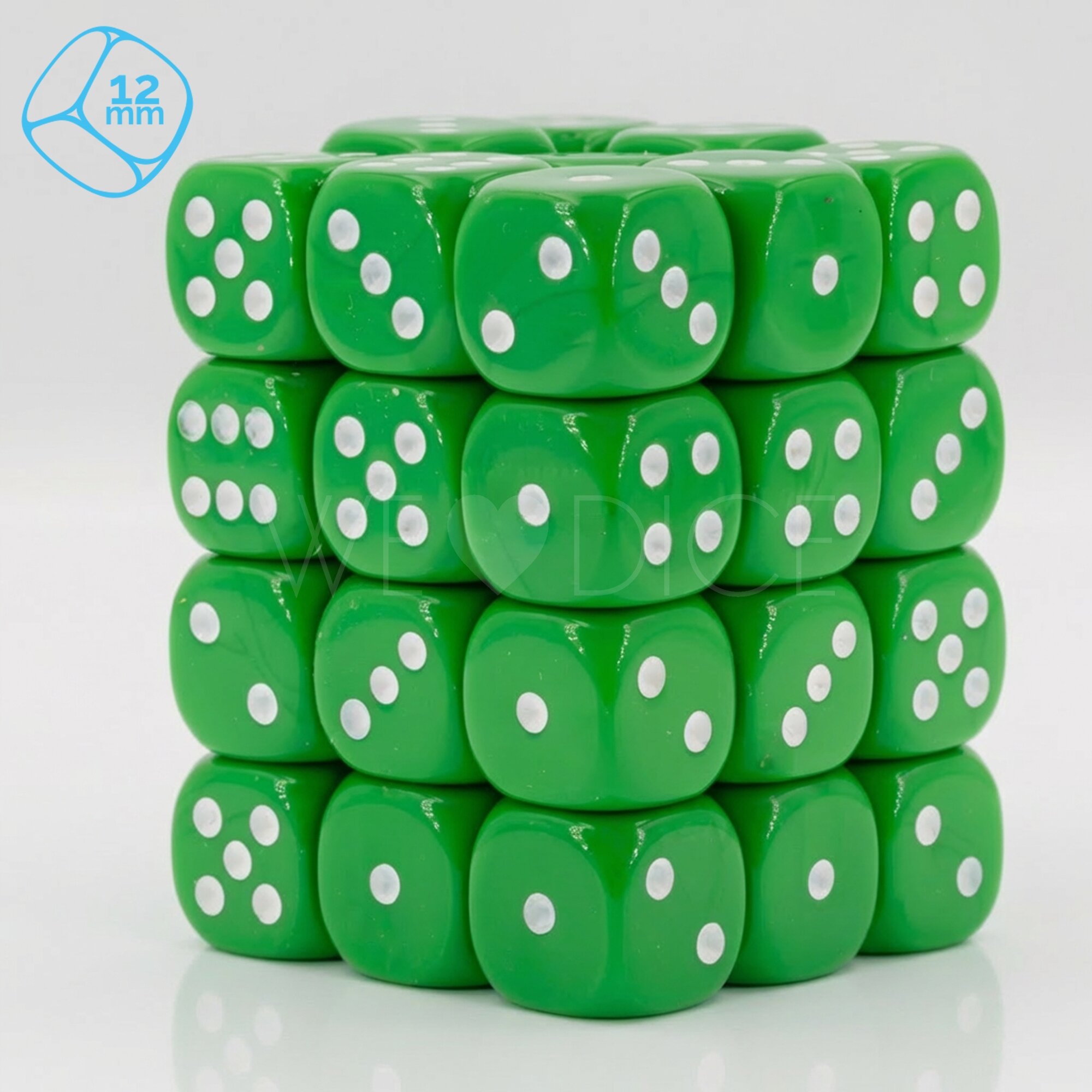 Opaque light green / white 12mm D6 Dice Set  (36Pcs)