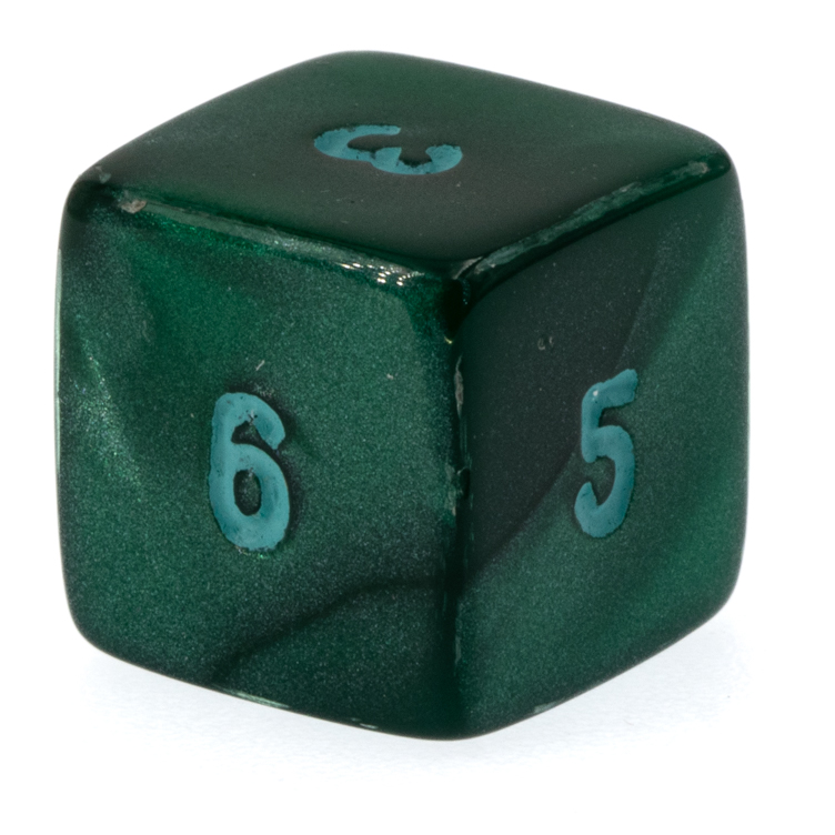 D6 dice in silken moss / green silk