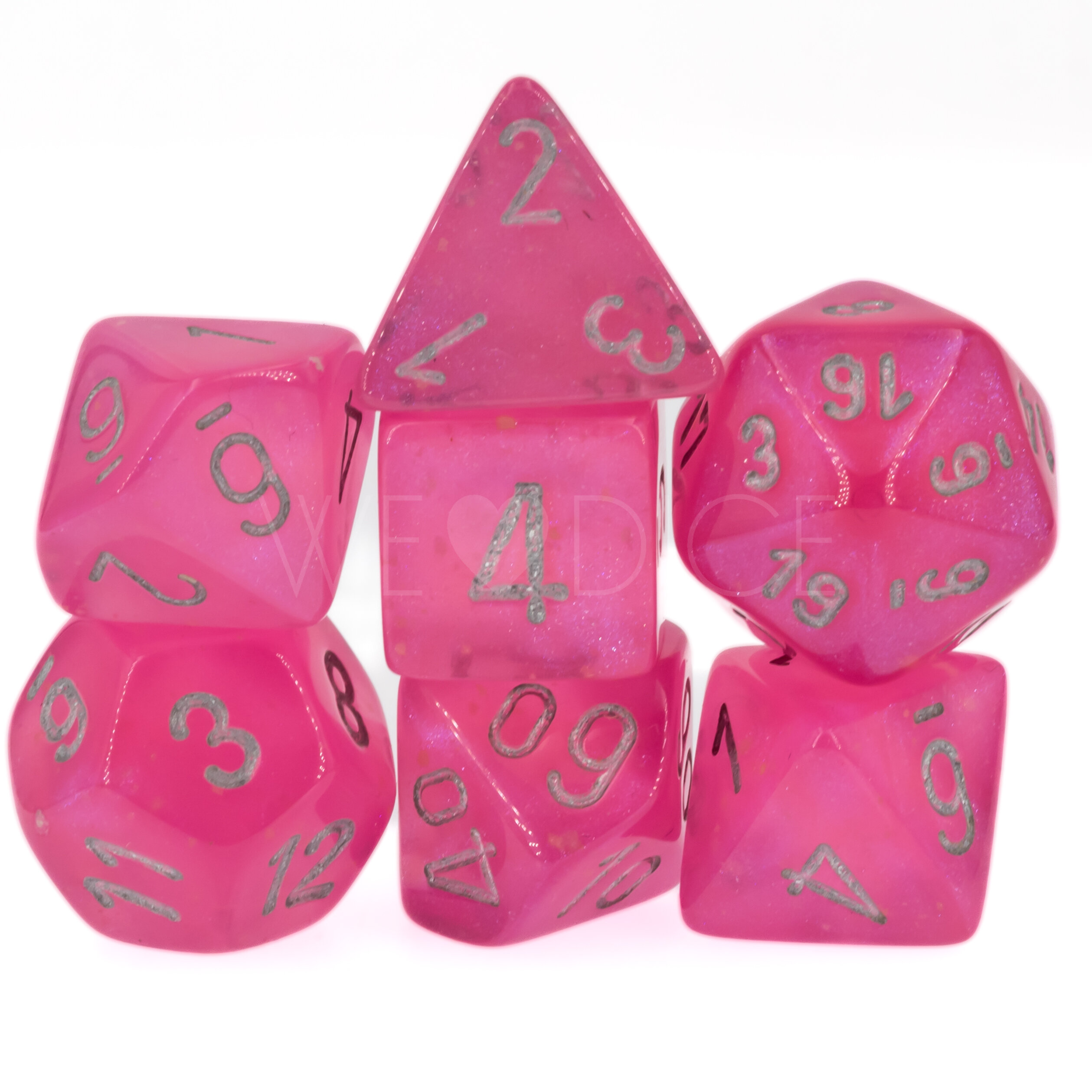 Borealis® Polyhedral Pink / silber 7-Würfel Set