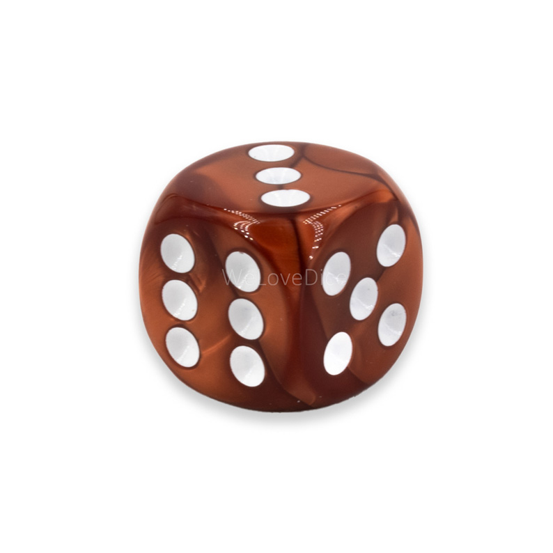 14mm  D6 Dice in copper brown / white Silk