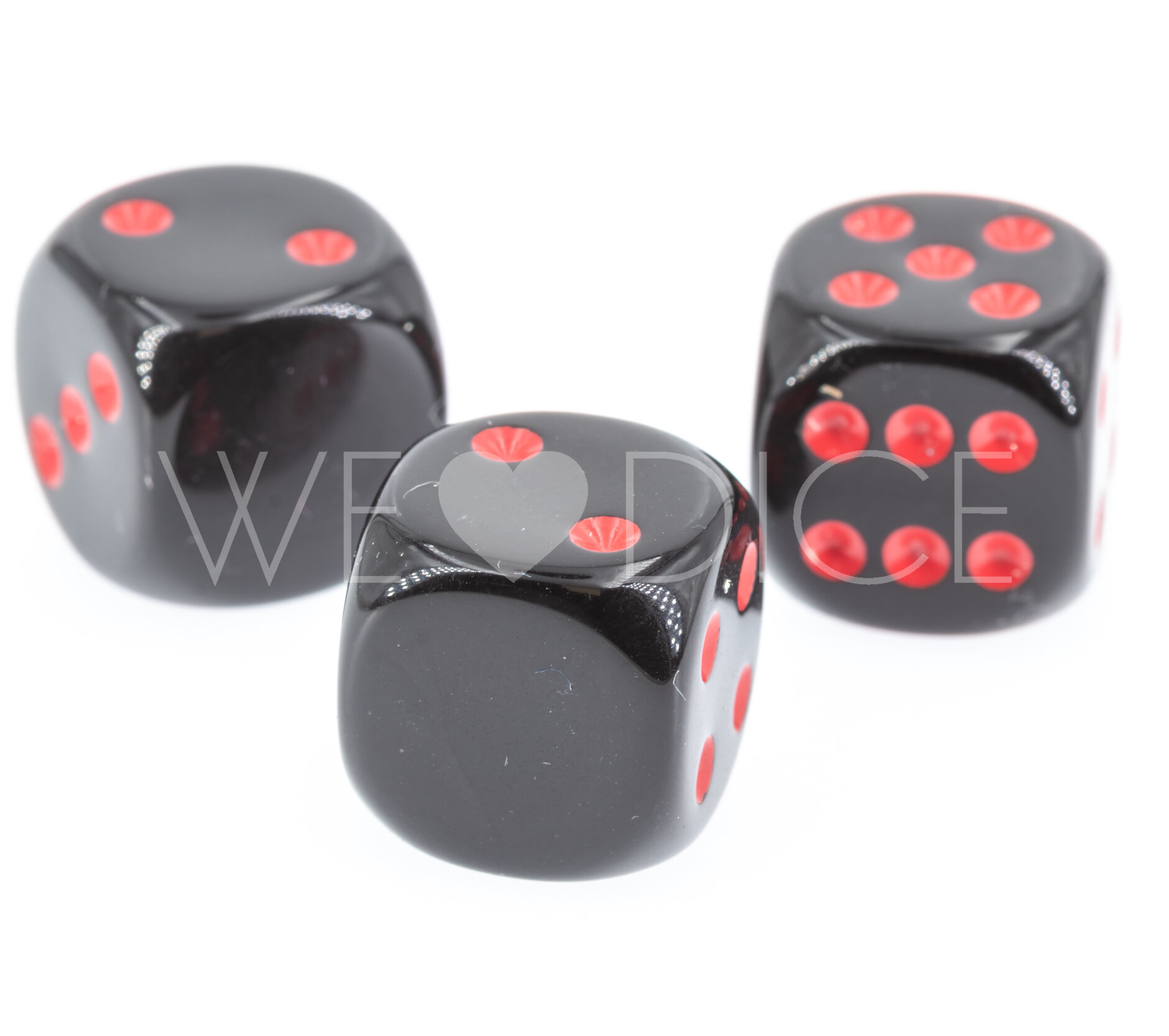 16mm Dice in black / red  Opaque no "6"
