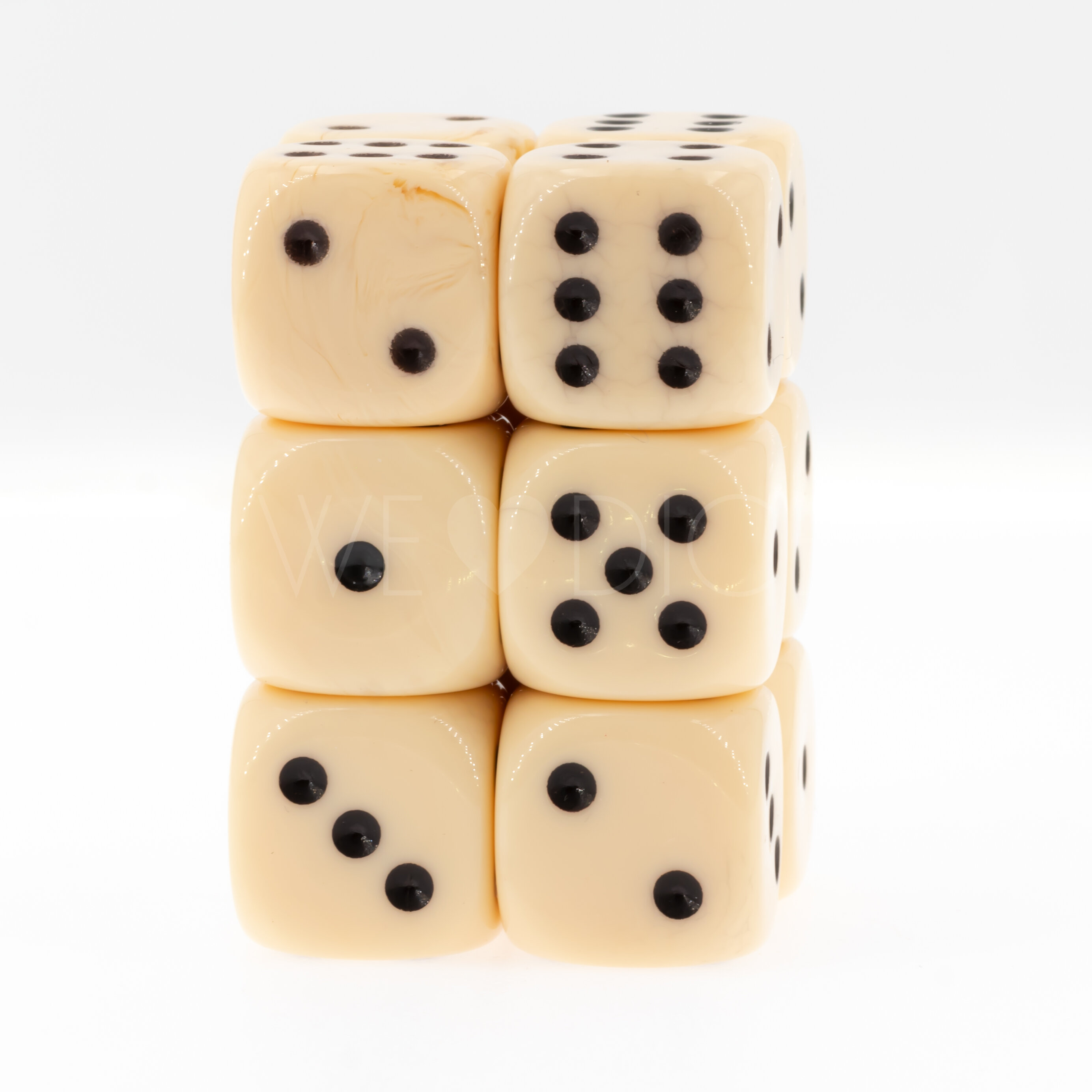 Opaque ivory  / black 16mm D6 Dice Set  (12Pcs)