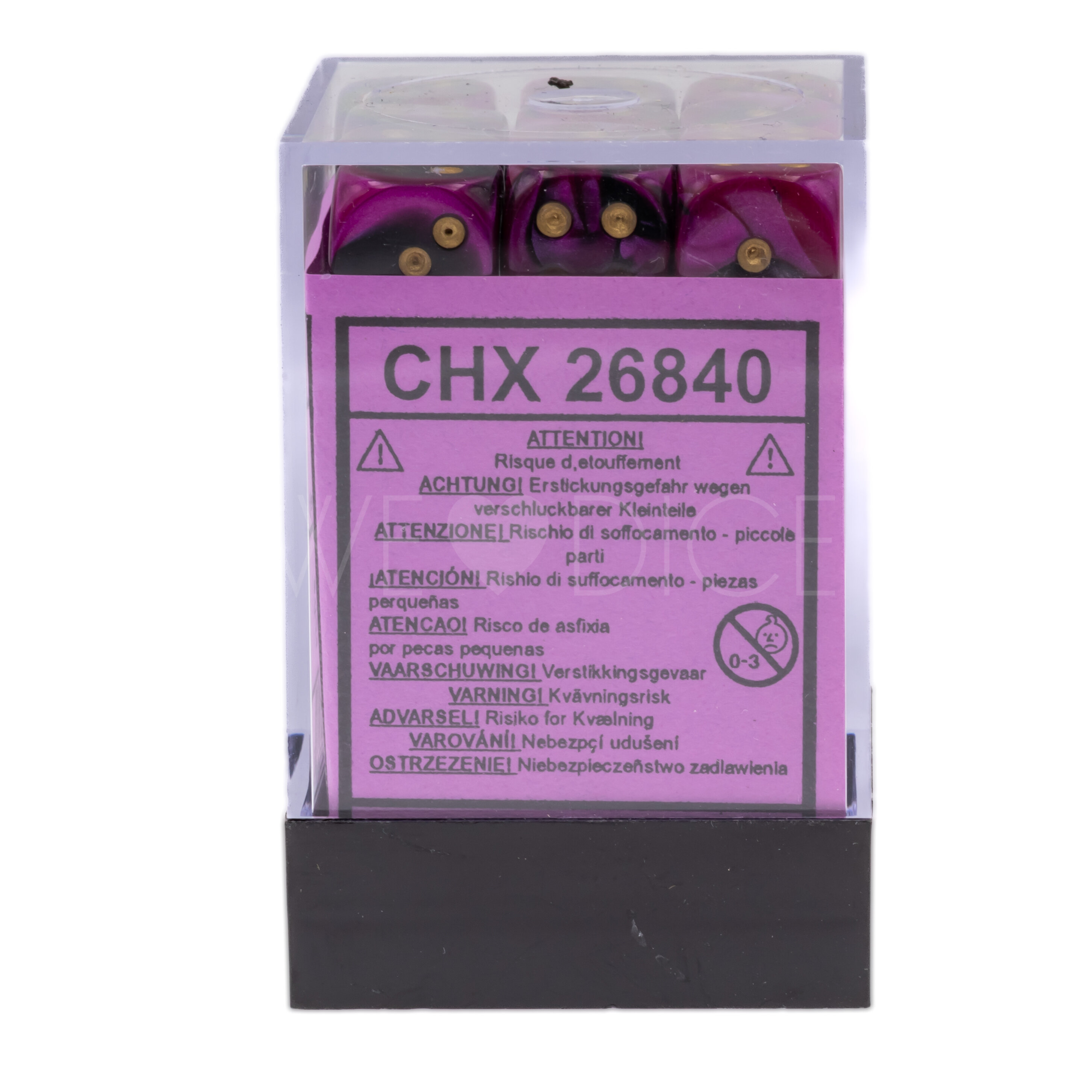 Gemini® Schwarz-Lila / gold 12mm W6 Würfel Set (36 Würfel)