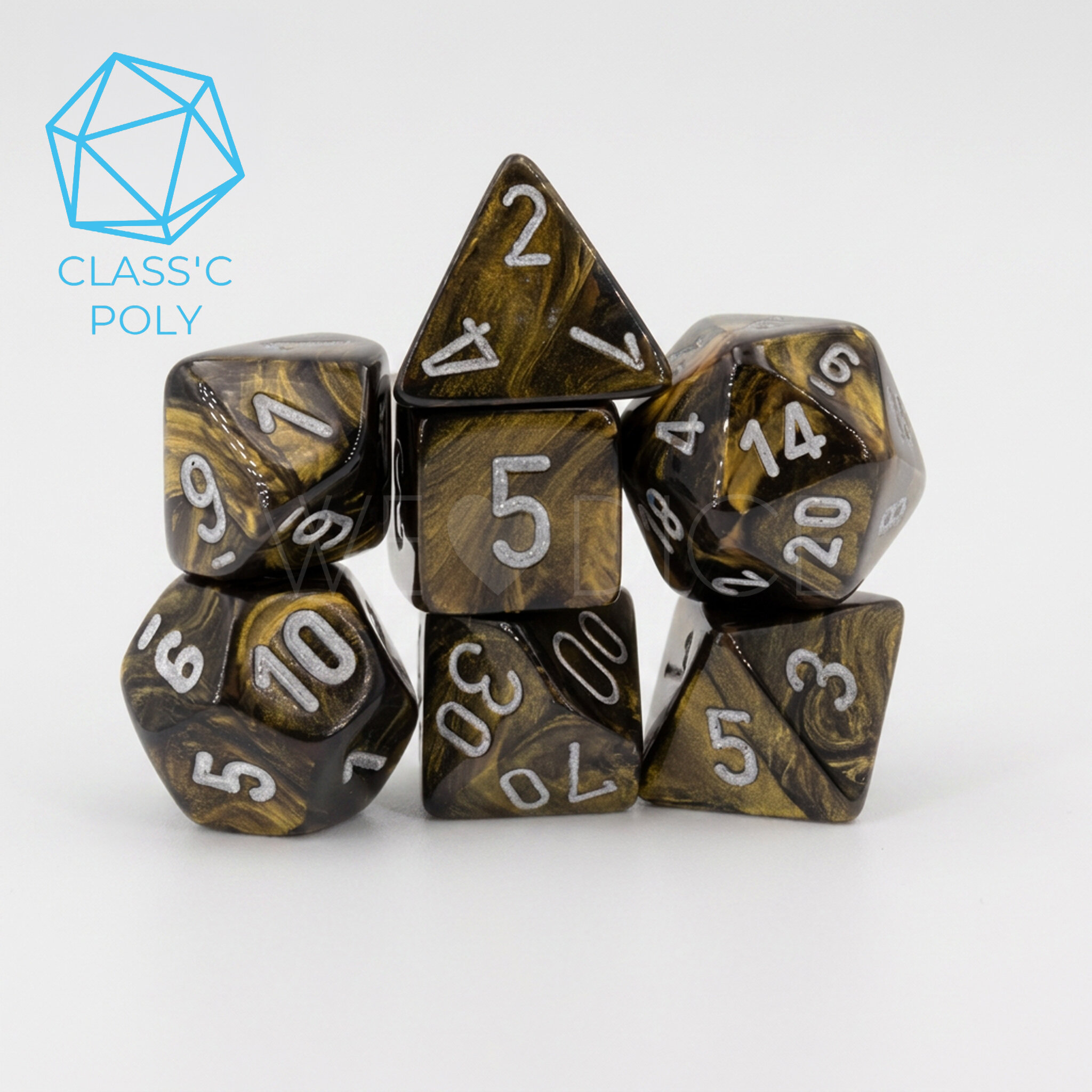 Seide, Leaf™ Polyhedral Black Gold 7-Würfel Set