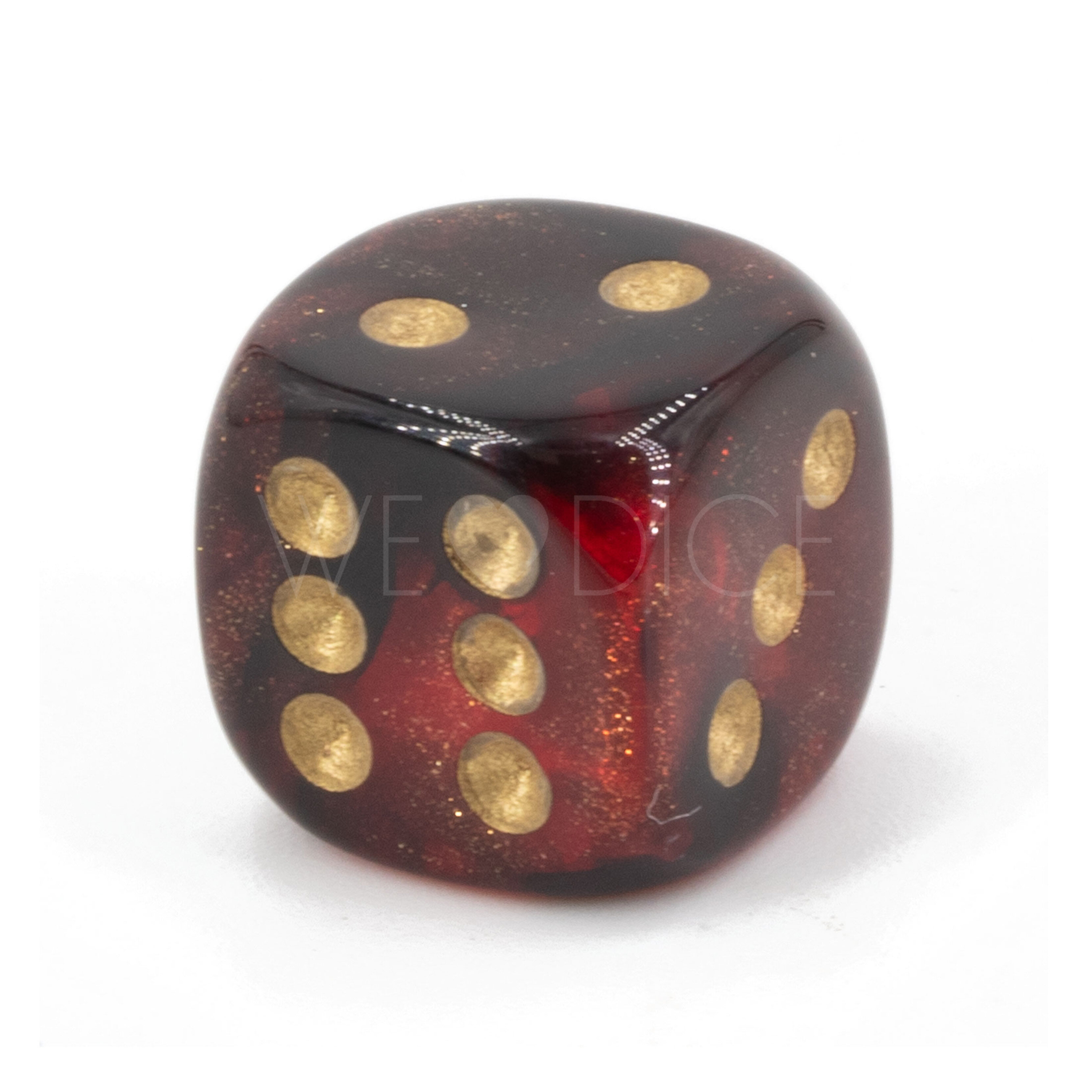 18mm W6 Würfel in glitzer rot schwarz / gold