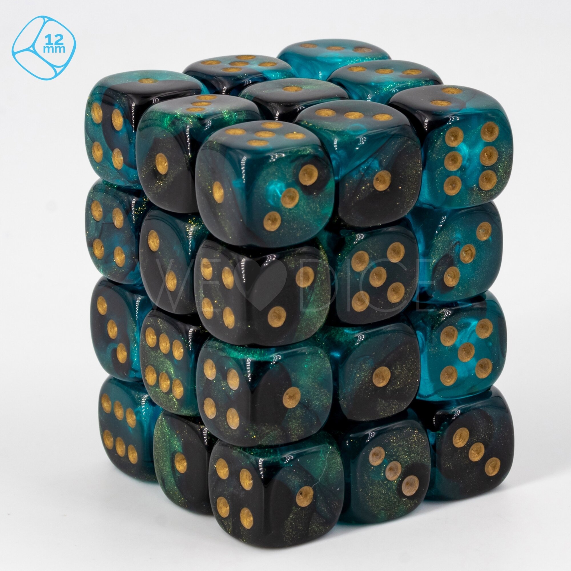 2-Ton 2Ton aurora schwarz-petrol  / gold 12mm W6 Set (36 Stück)