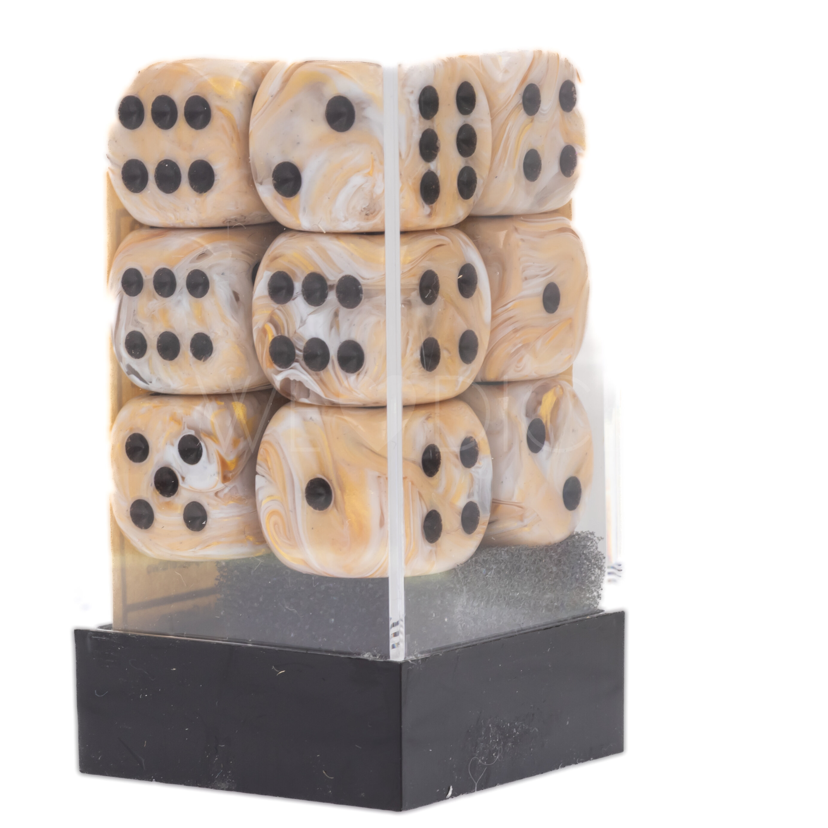Marble  Elfenbein / Schwarz 16mm W6 Würfel Set (12 Würfel)