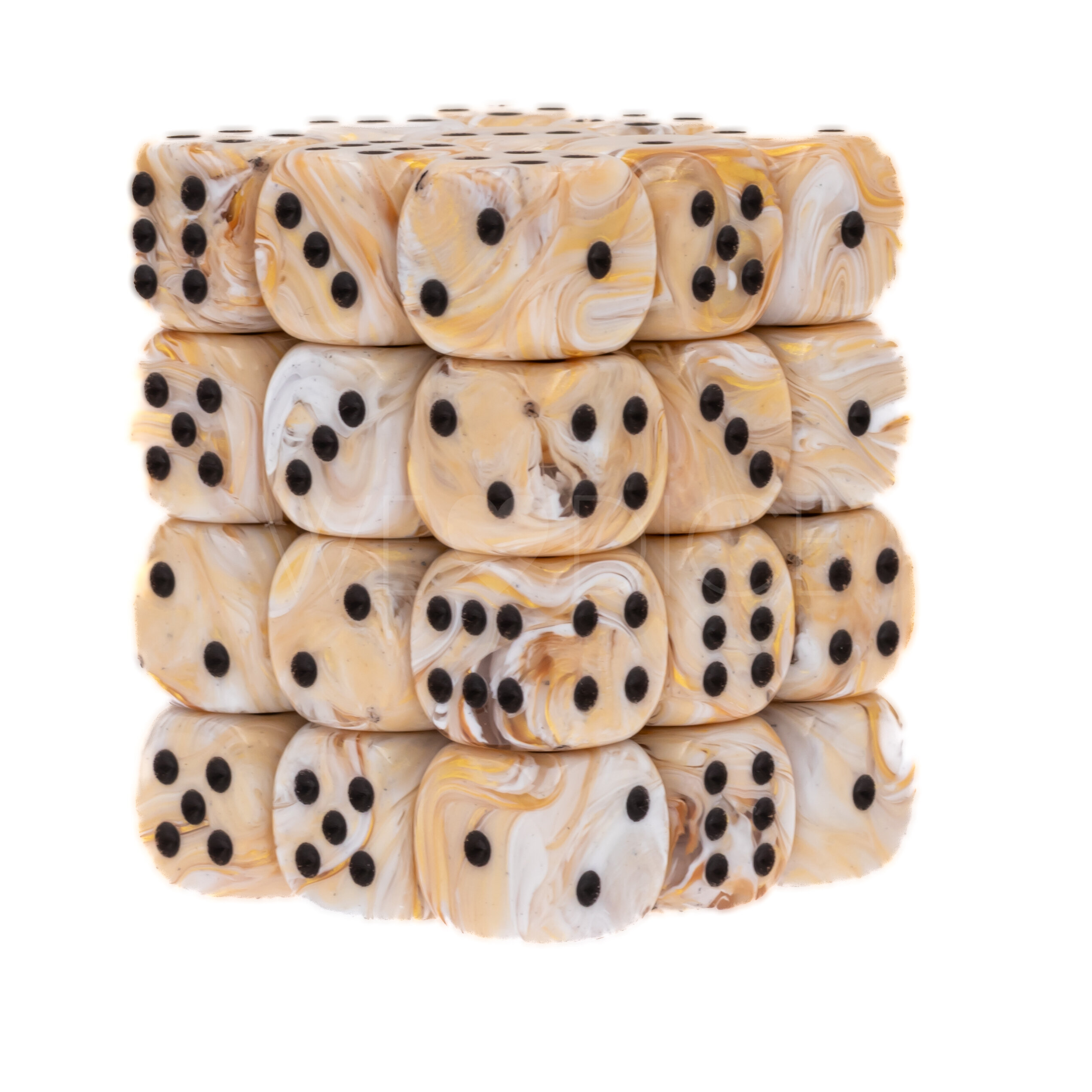 Marble  Elfenbein / Schwarz 12mm W6 Würfel Set (36 Würfel)