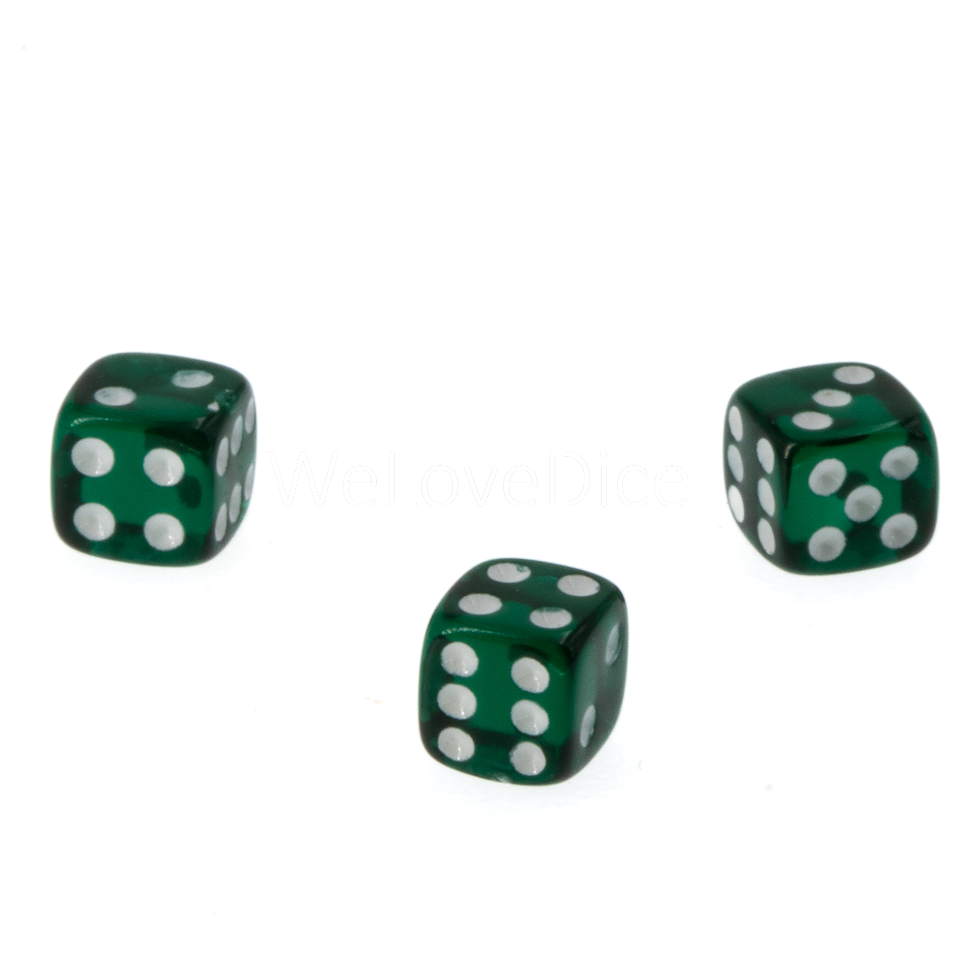 5mm  D6 Dice in dark green translucent / white Translucent