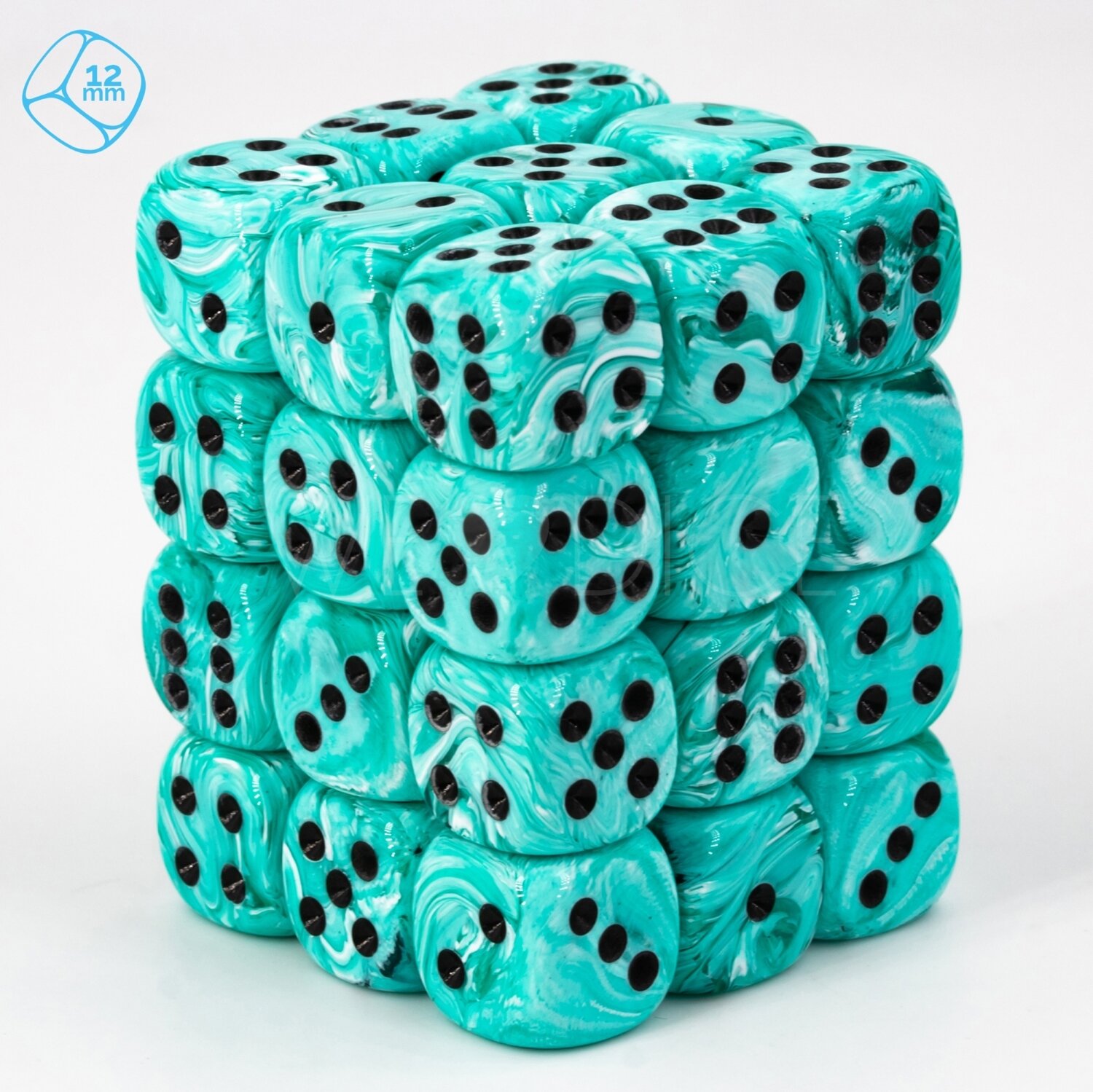 Marmor ice cream türkis / schwarz 12mm W6 Set (36 Stück)