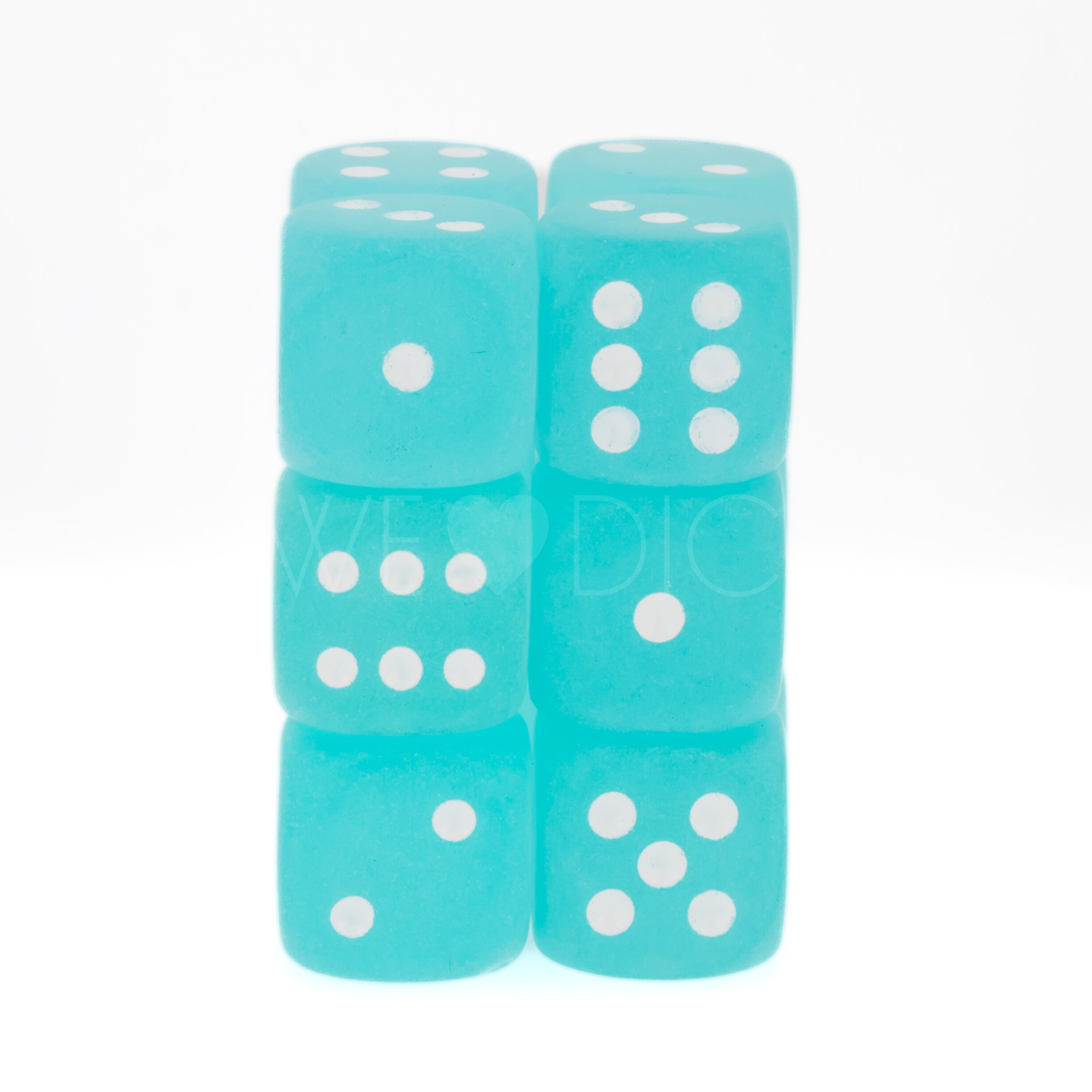 Frosted Blaugrün / Weiß 16mm W6 Würfel Set (12 Würfel)