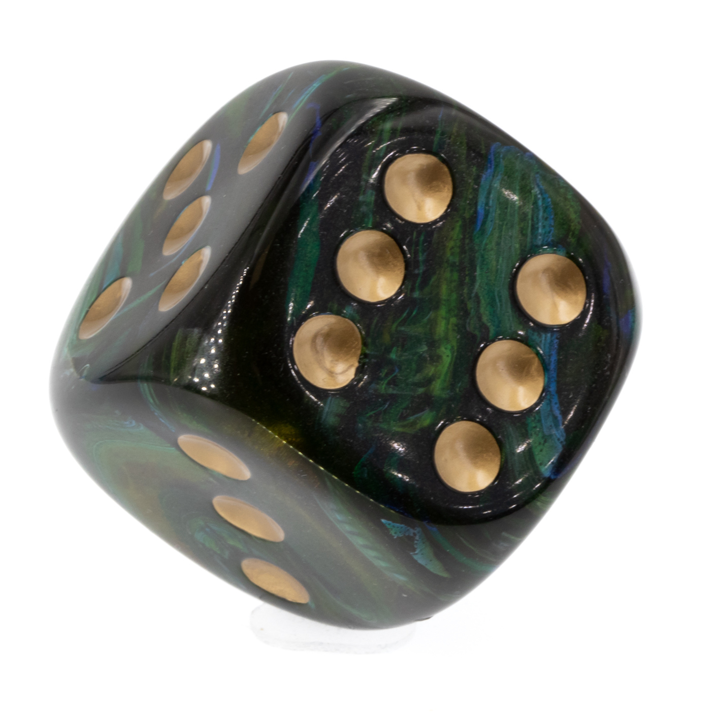 35mm  D6 Dice in beetle green Silk, Marbled