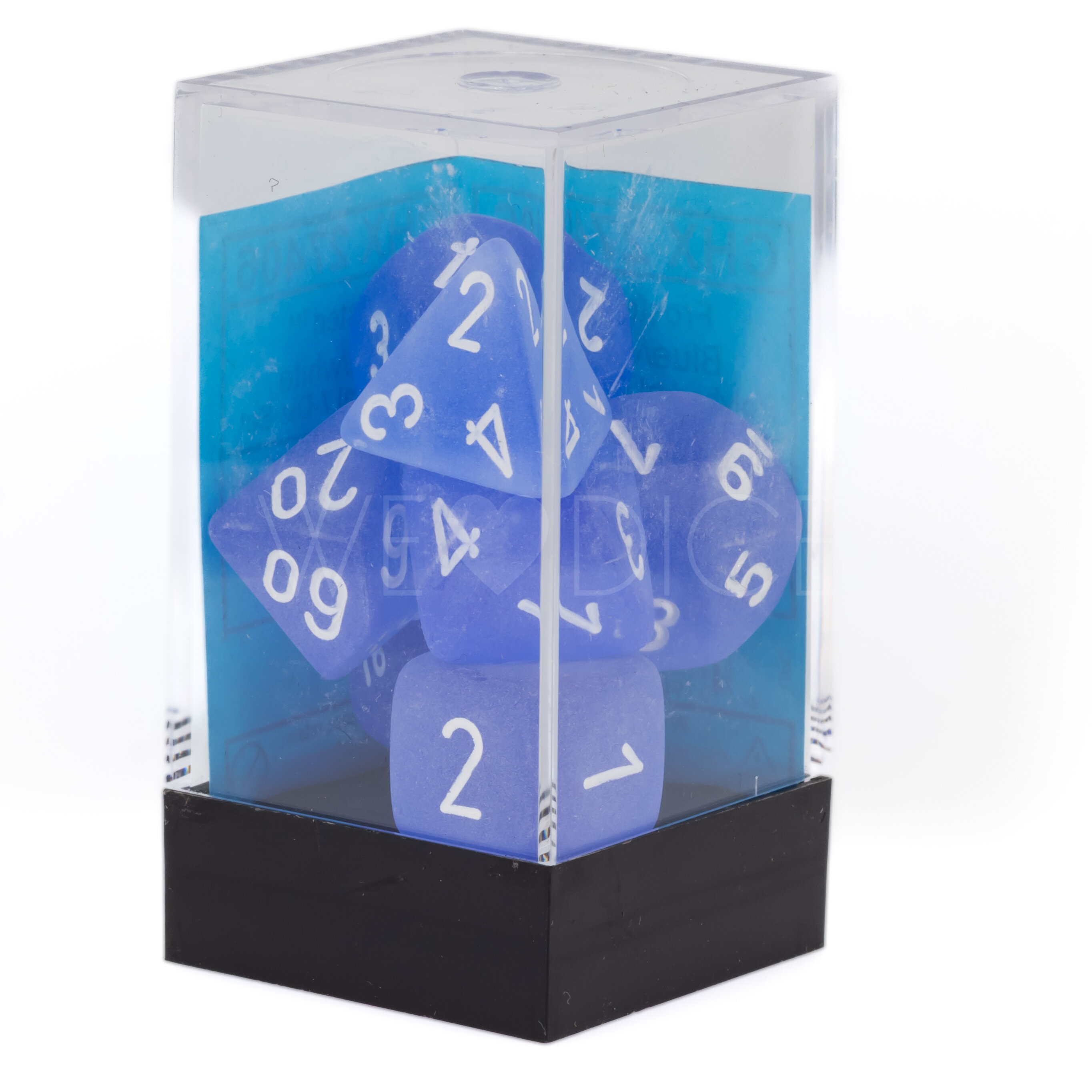 Frosted Polyhedral Blau / weiß 7-Würfel Set