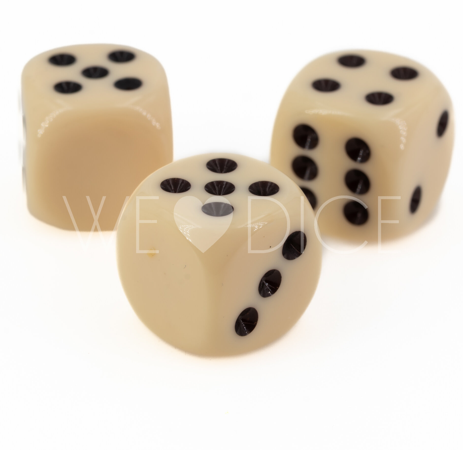 16mm Dice in ivory  / black Opaque no "6"