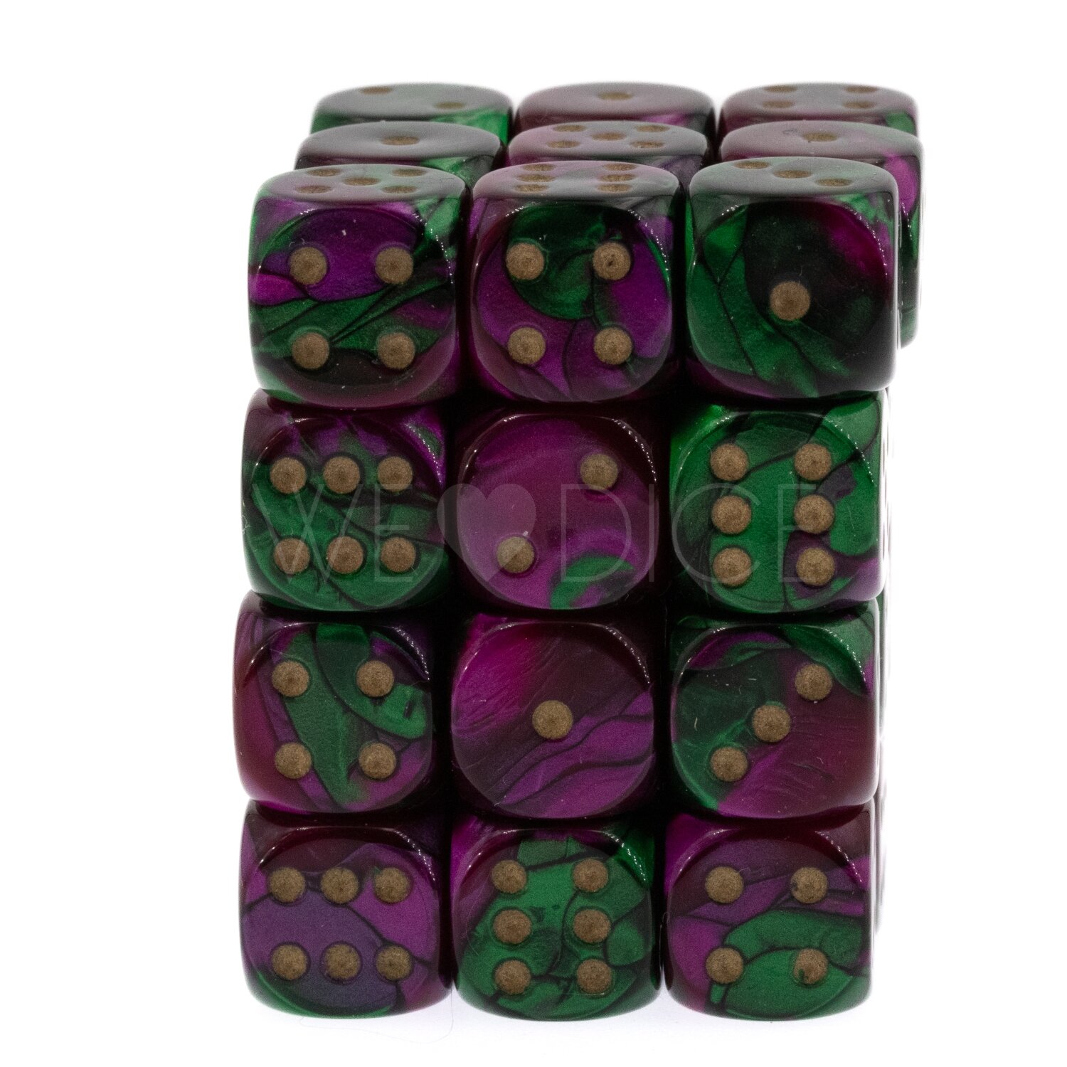Gemini® Grün-purple / gold 12mm W6 Würfel Set (36 Würfel)