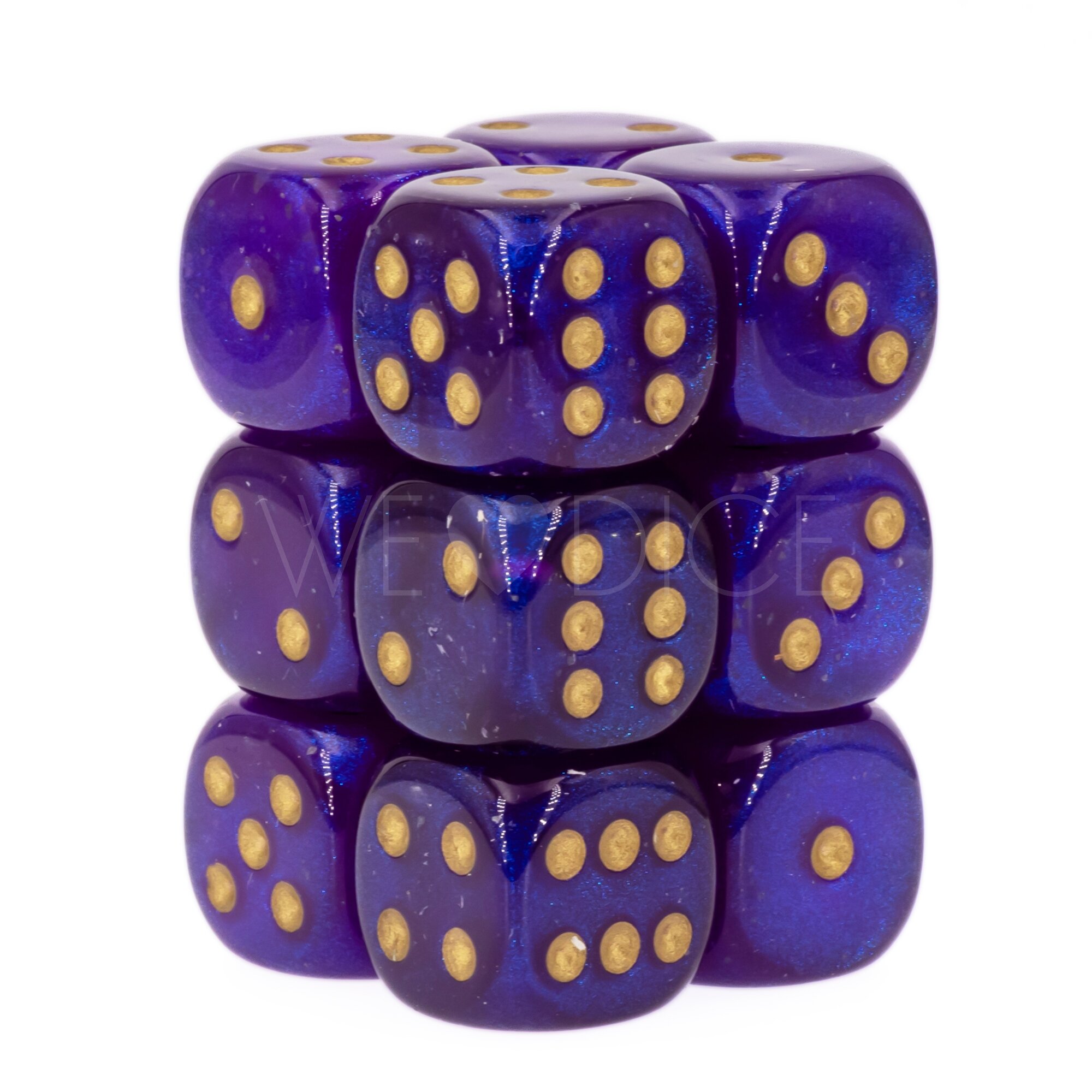 Borealis® Königsviolett / Gold 16mm W6 Würfel Set (12 Würfel)