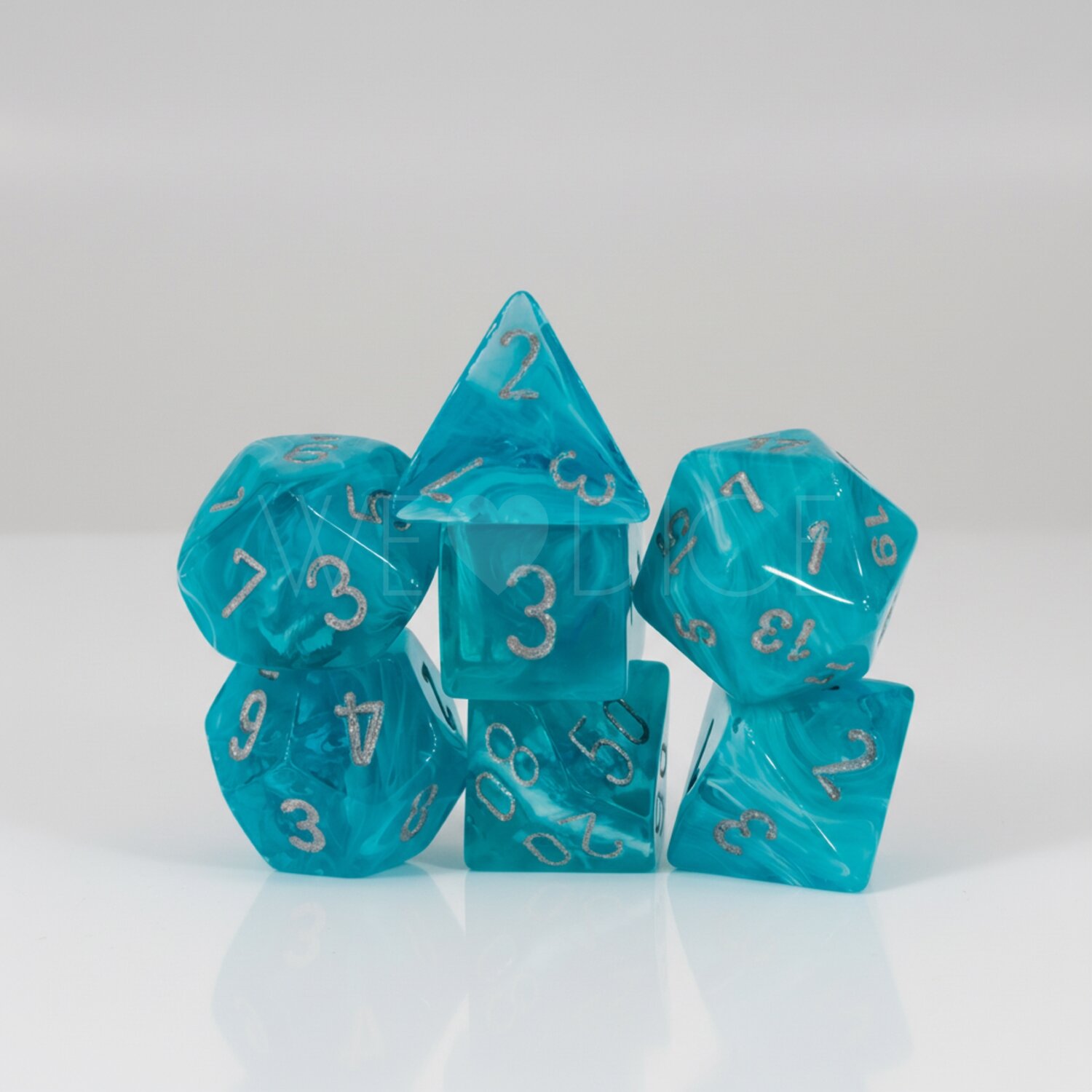 Cirrus®  Polyhedral Aqua / silber 7-Würfel Set