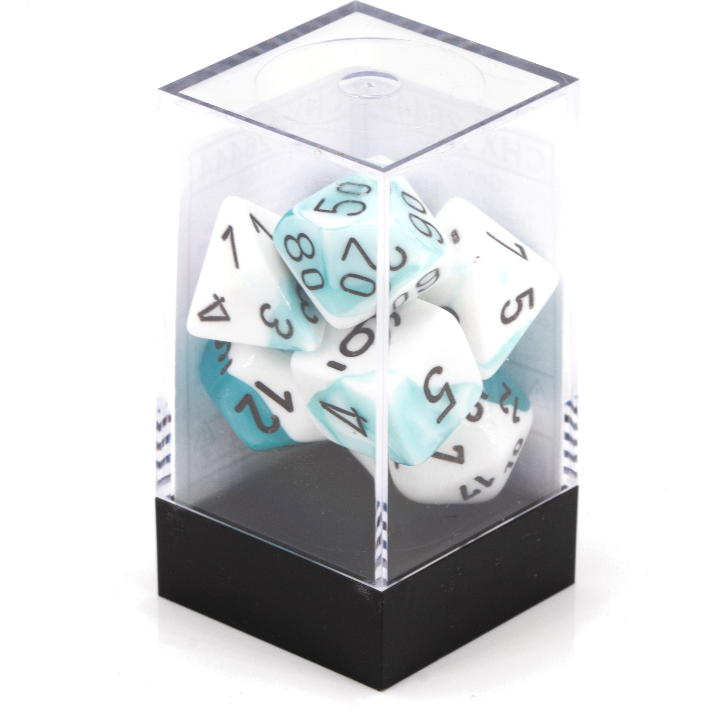 Gemini®, Transparent Polyhedral weiß-Türkis / Schwarz 7-Würfel Set